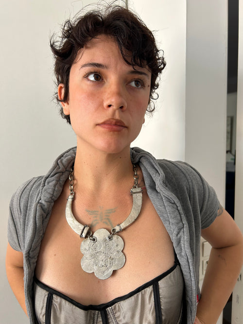 Chunky silver embellished necklace