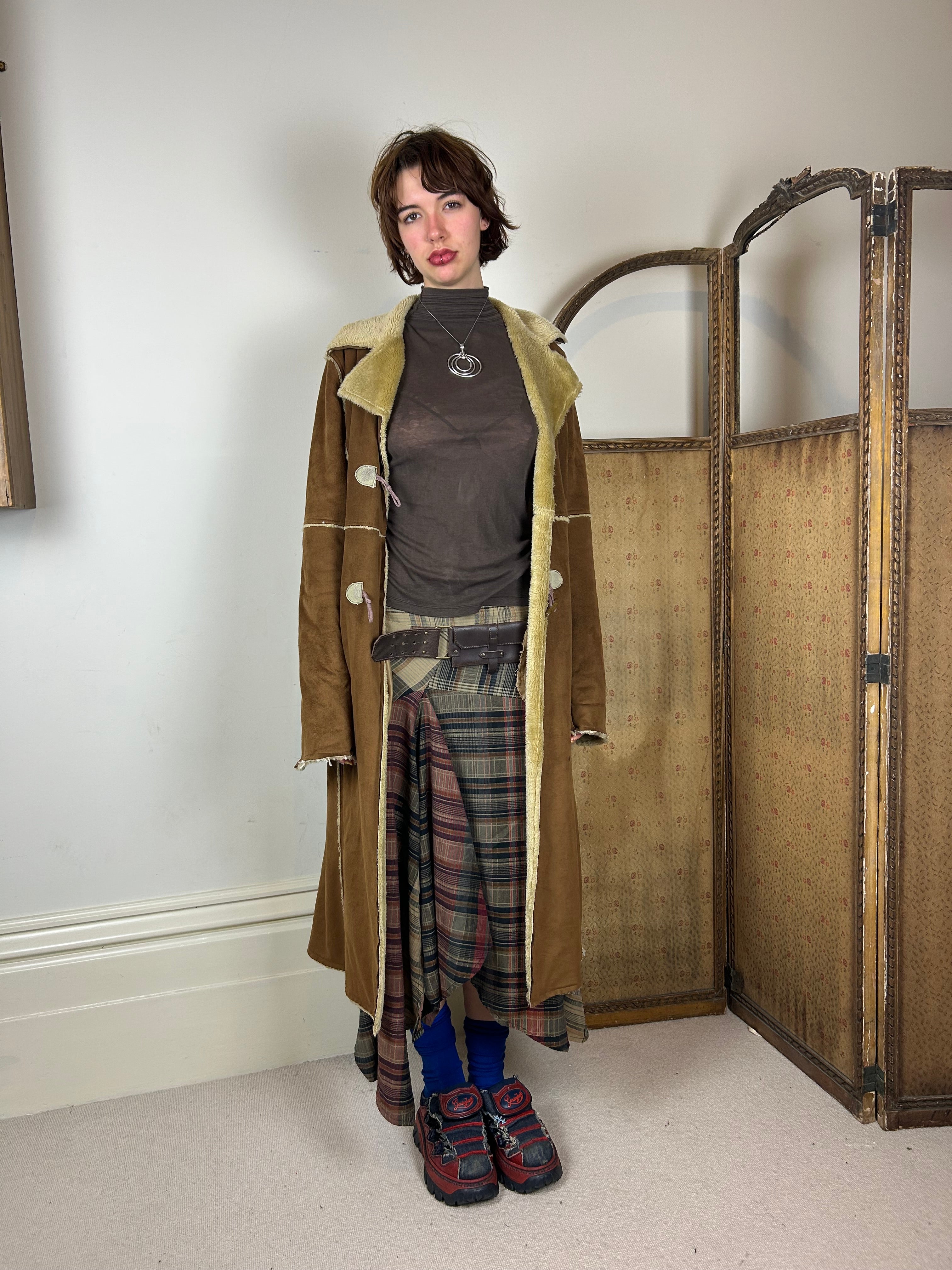 Two tone brown afghan trench coat