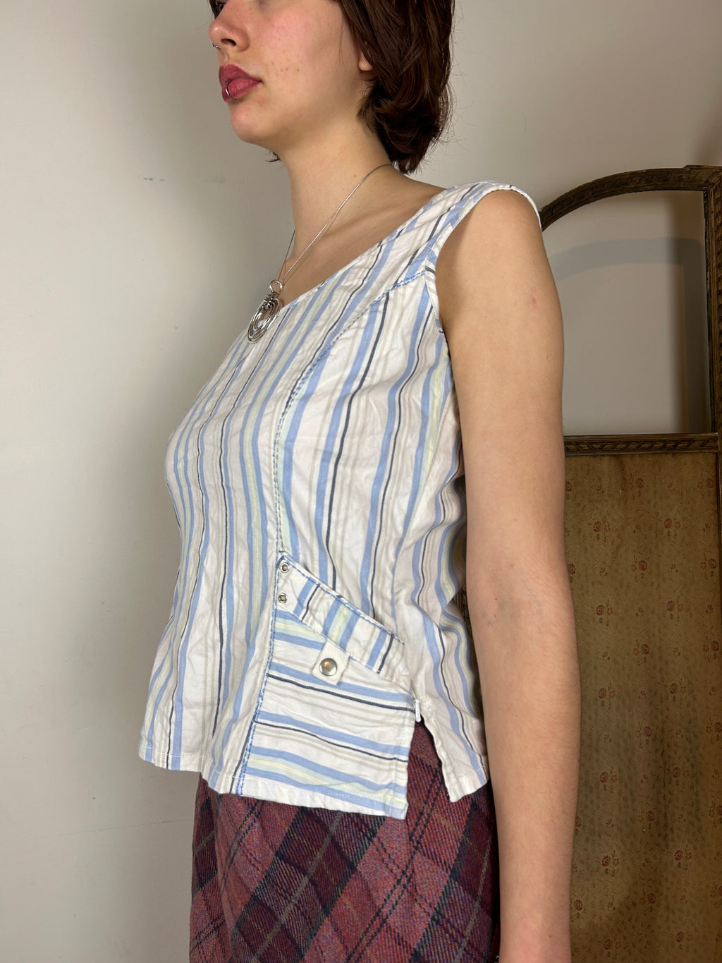 Blue and white stripe top