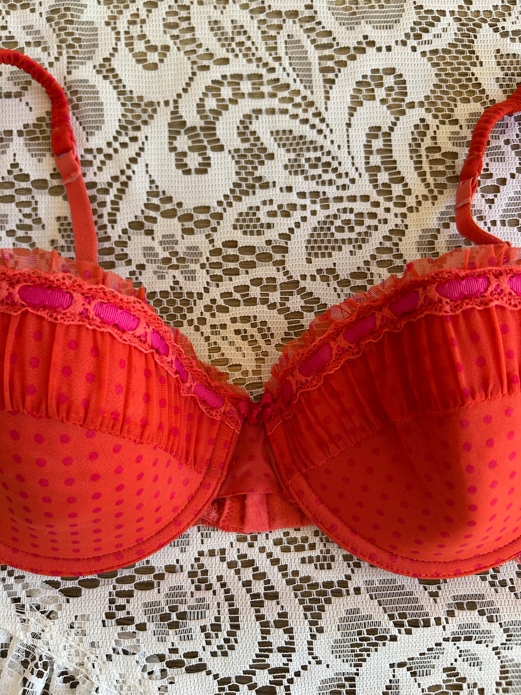 Orange and Pink Polka Dot Bra