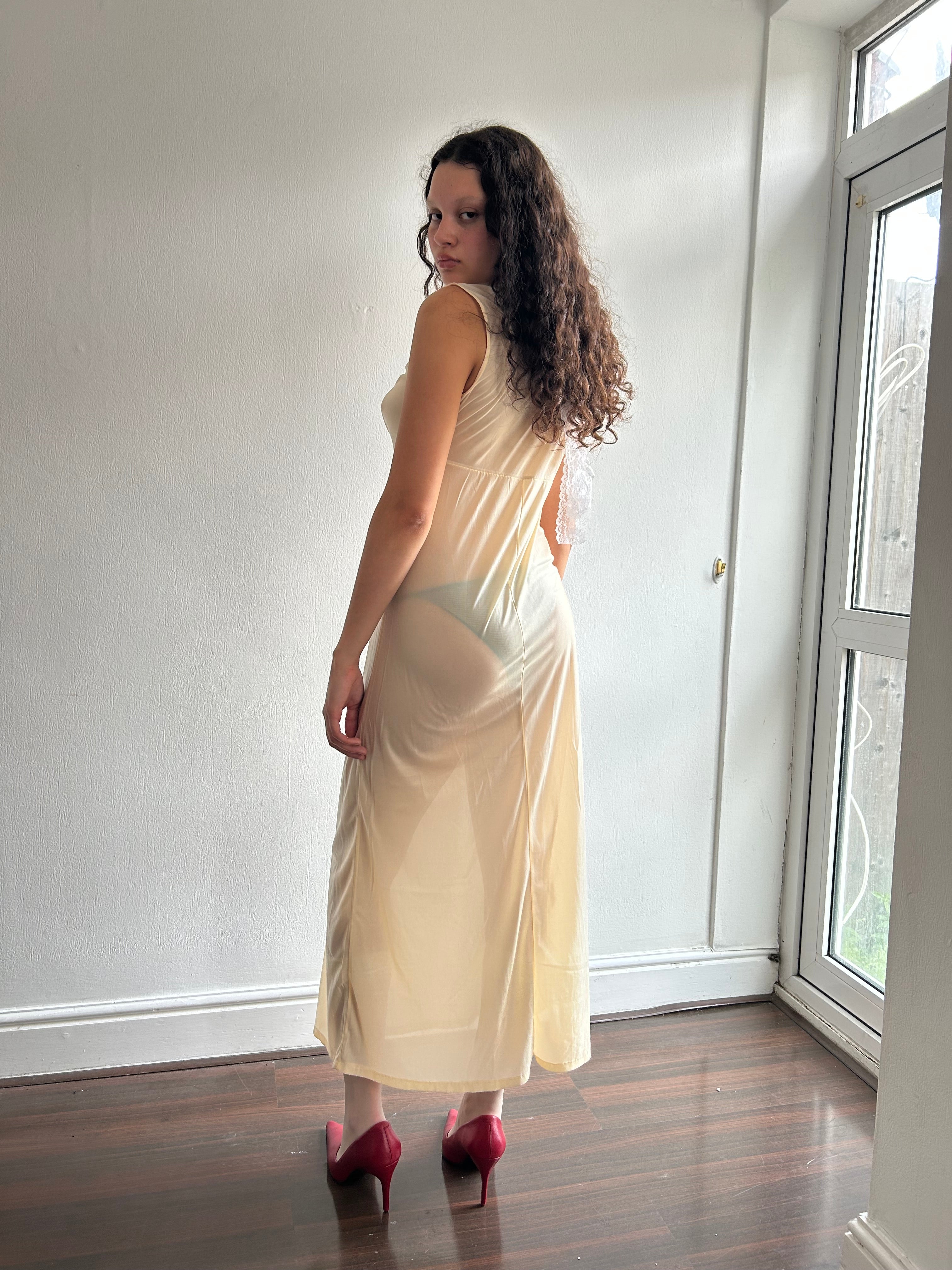 Vintage Cream Lace Maxi Slip Dress