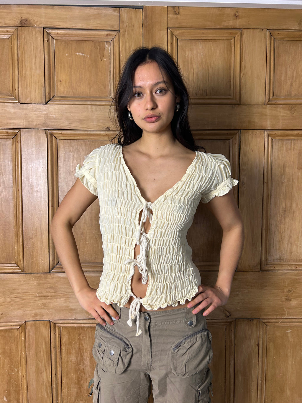 Buttery yellow milkmaid tie top