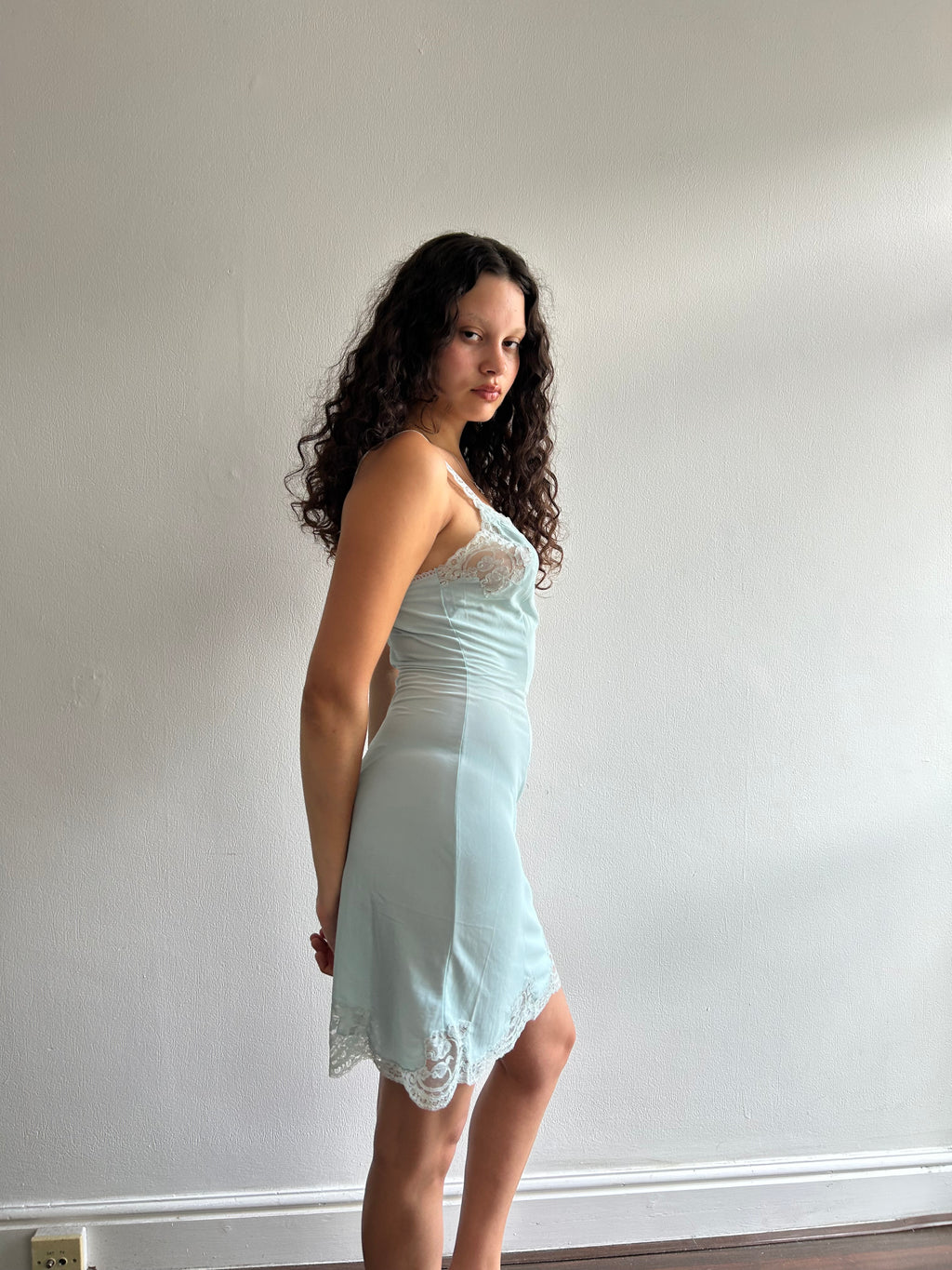 Vintage Baby Blue Lace Slip Dress