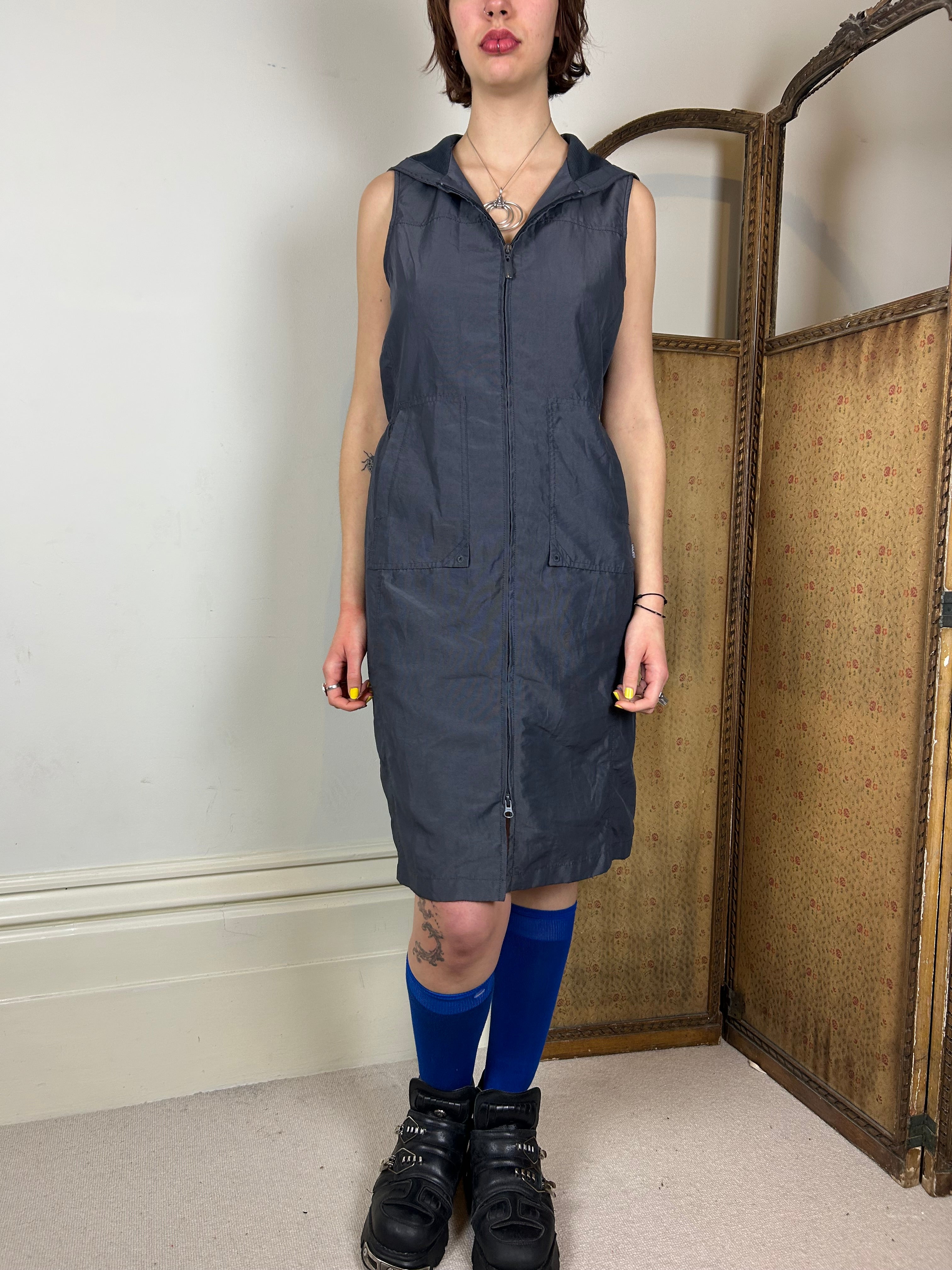 Grey hooded zip dress