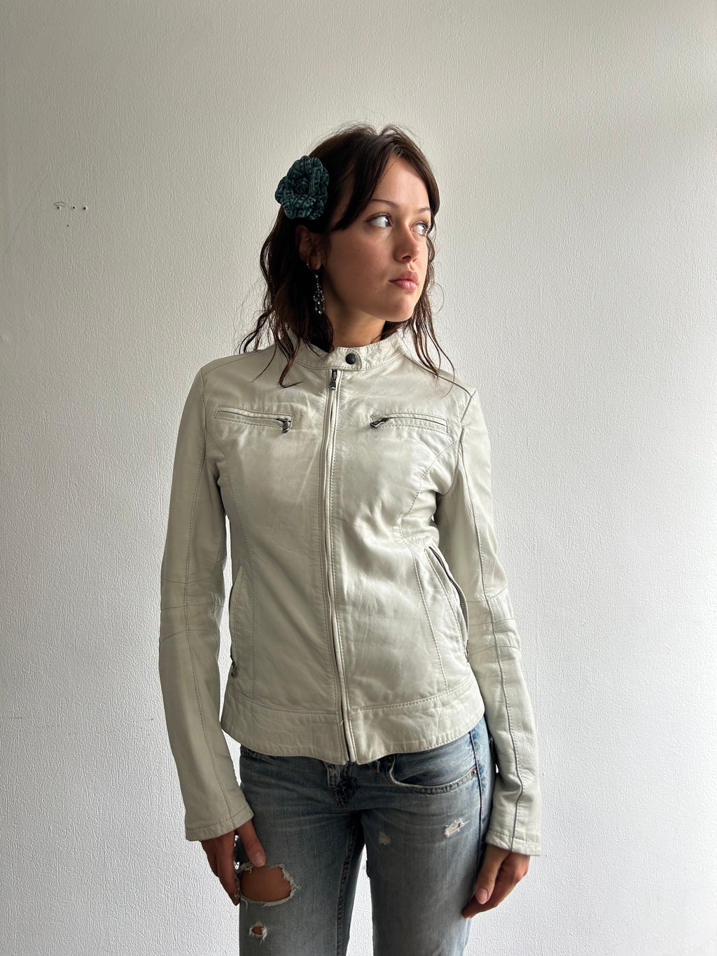 Vintage White Leather Jacket