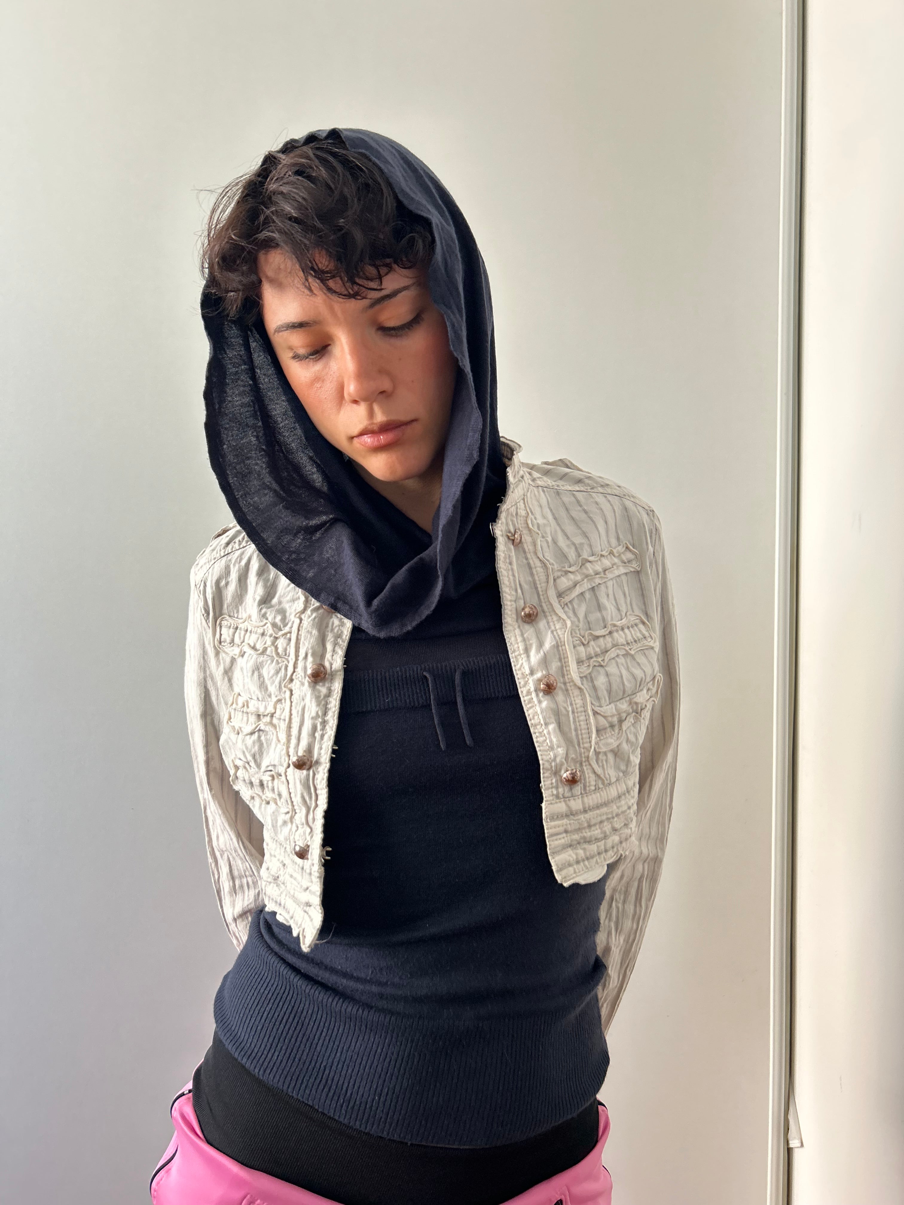 Navy Hooded Crop Top