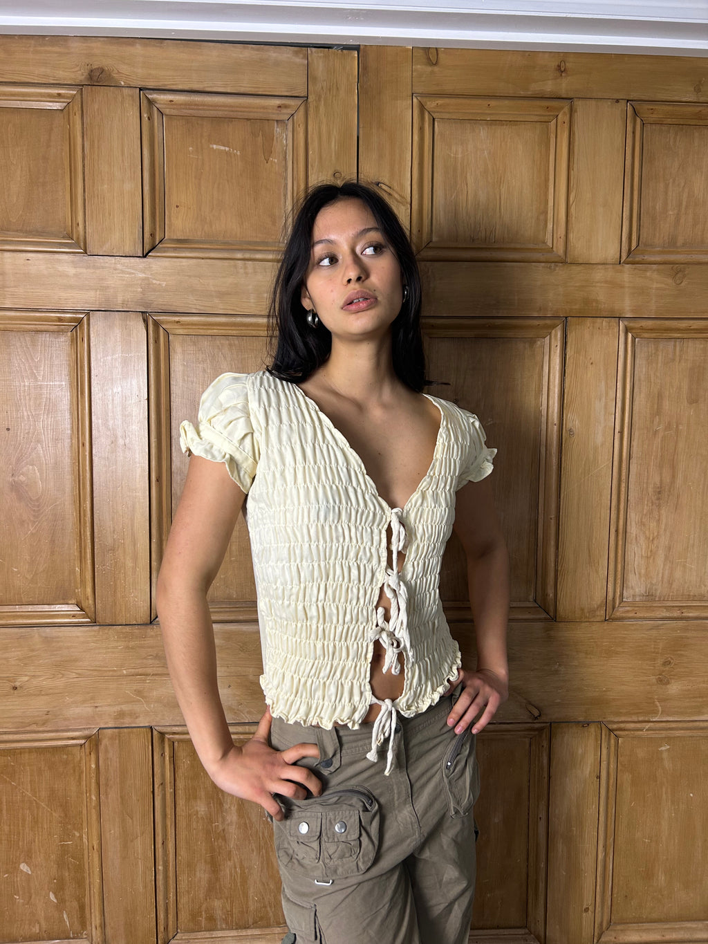 Buttery yellow milkmaid tie top