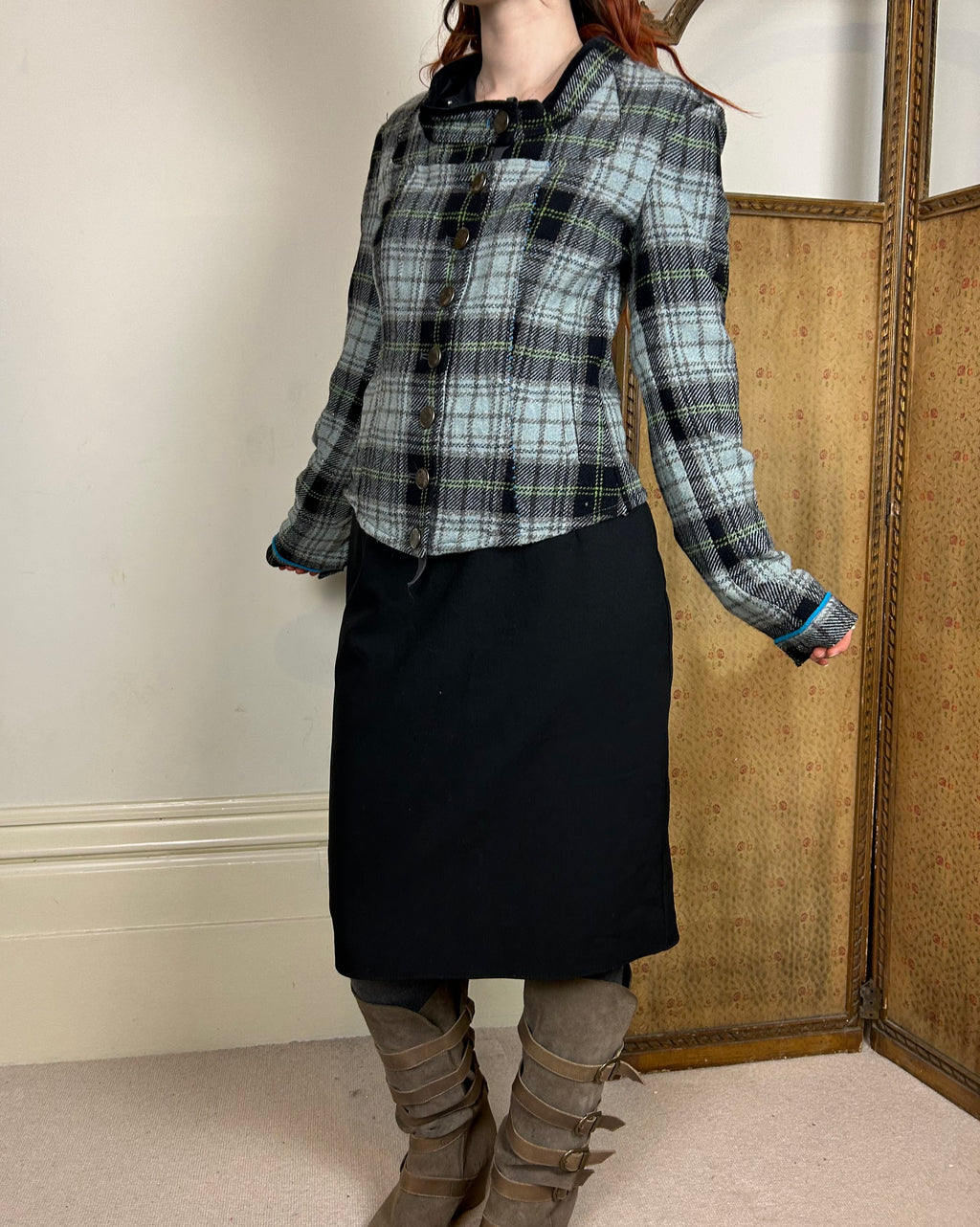 Marithe Francois girbaud blue tartan jacket