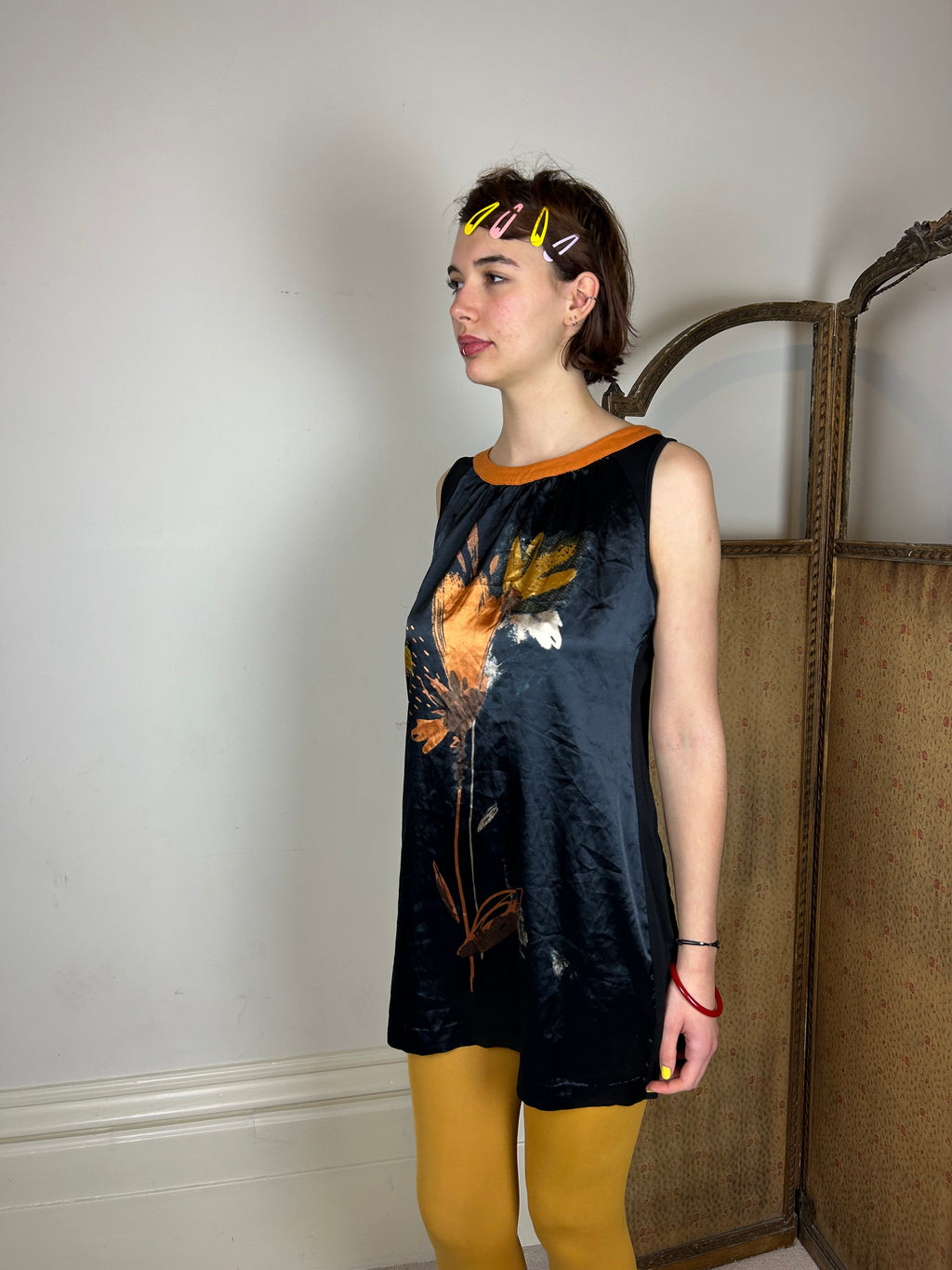 Black flower mini dress