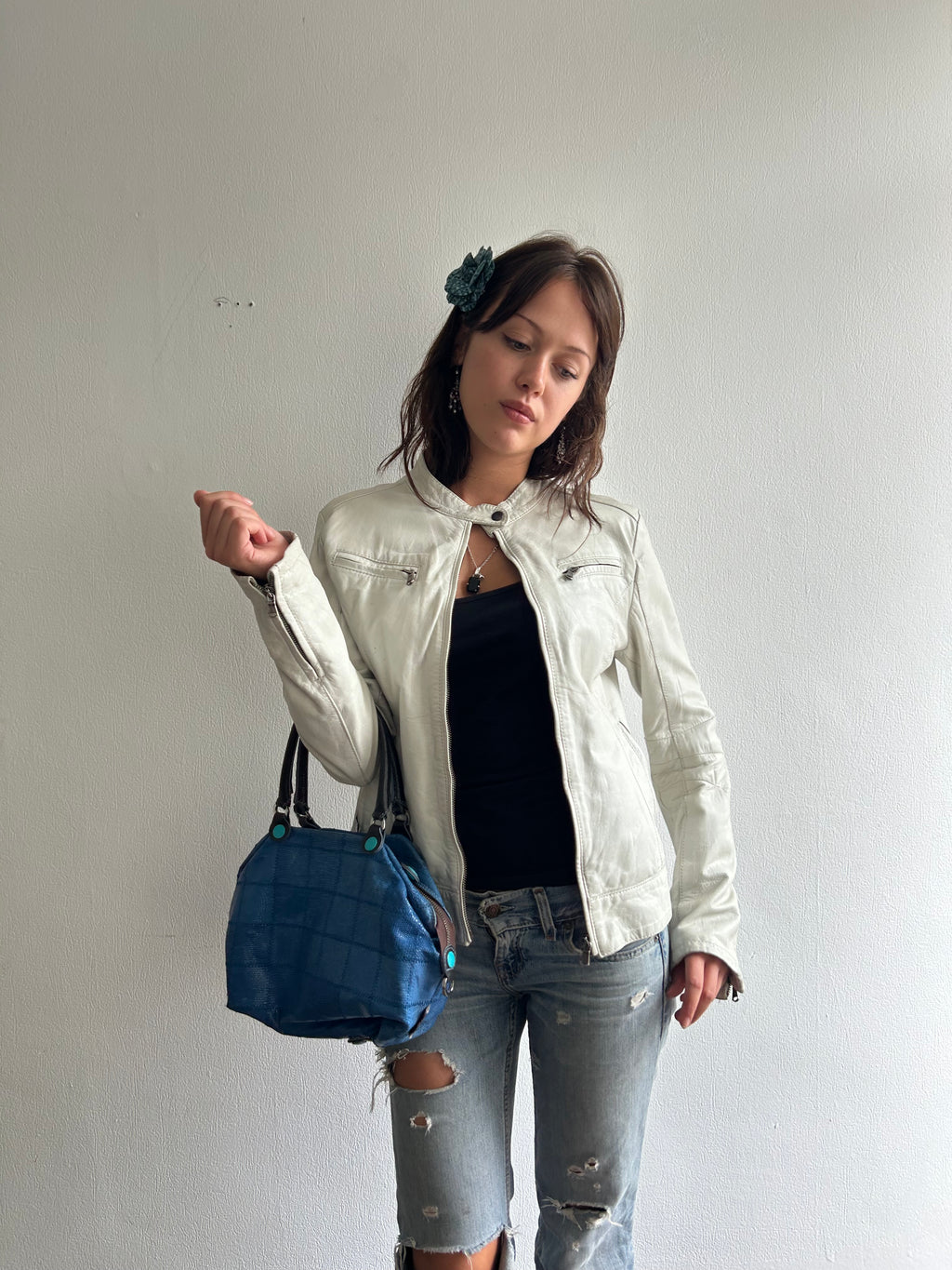 Blue Leather Handbag