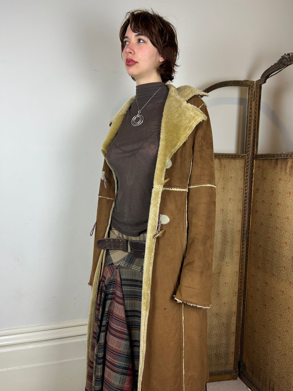 Two tone brown afghan trench coat