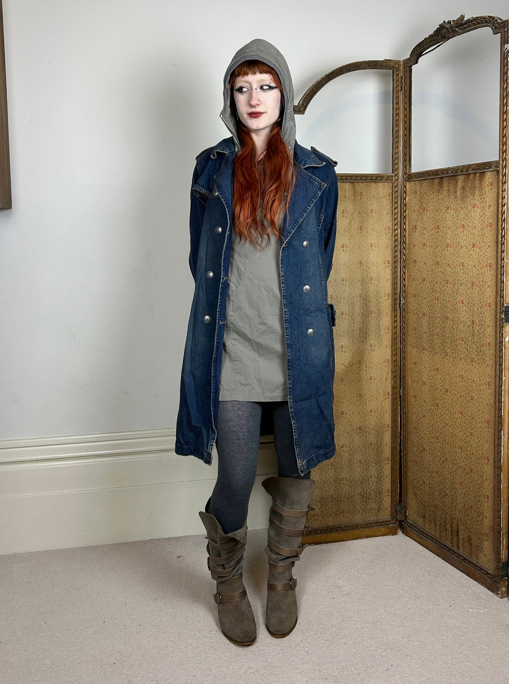 Denim trench coat