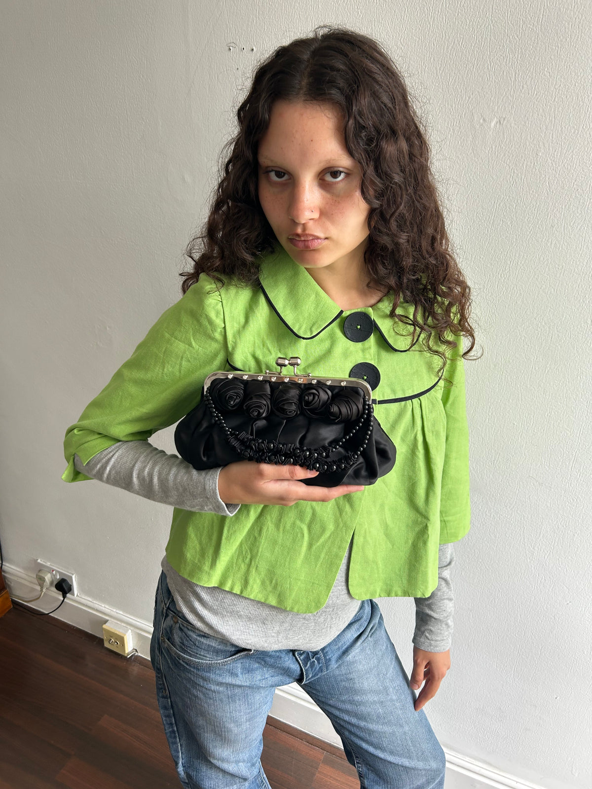 Beaded Black Clutch Bag