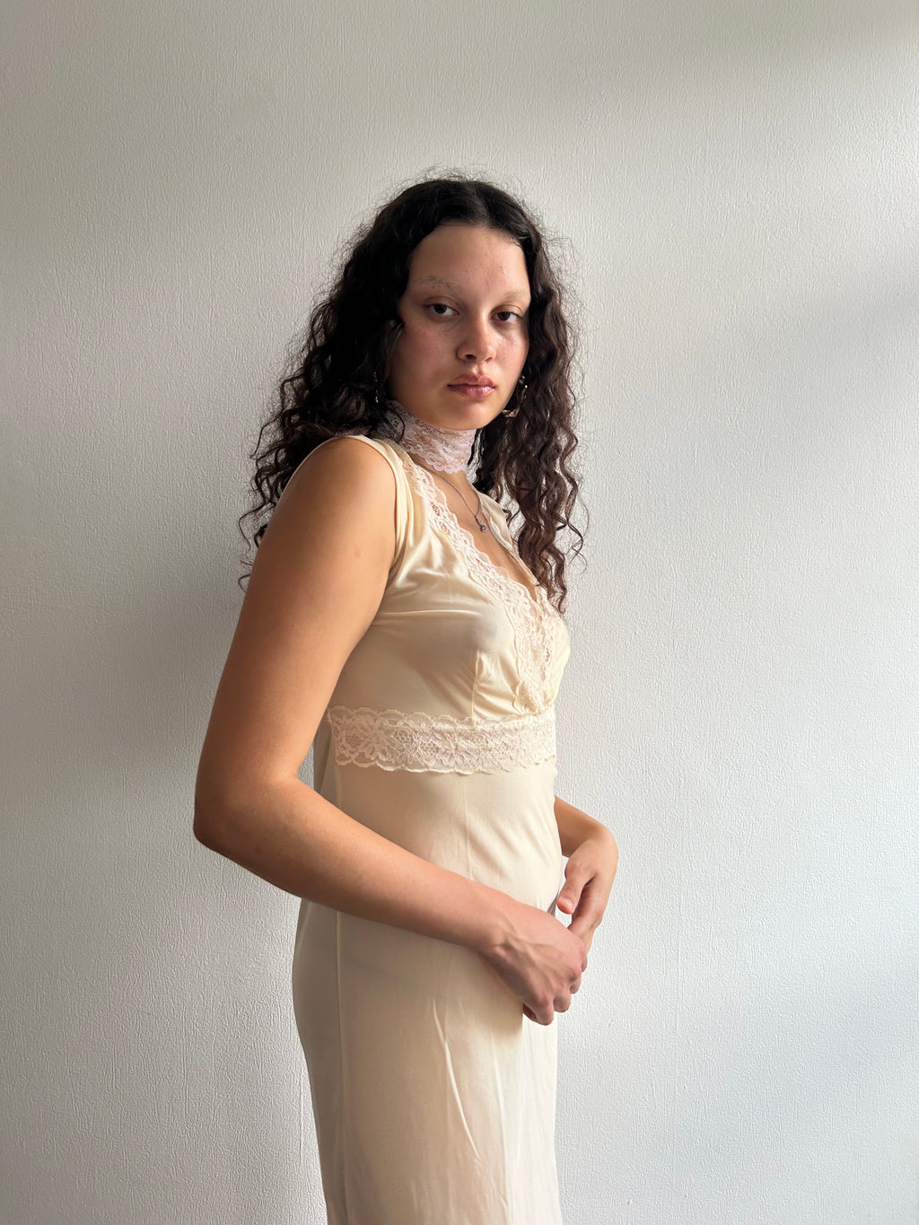 Vintage Cream Lace Maxi Slip Dress