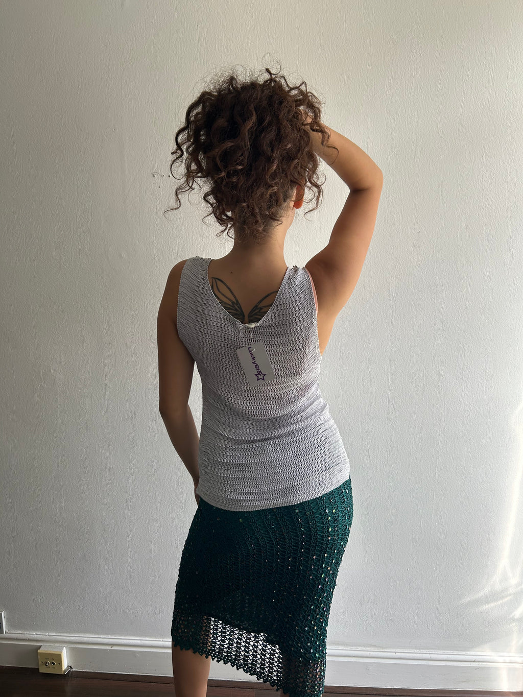 Grey Studded Crochet Top