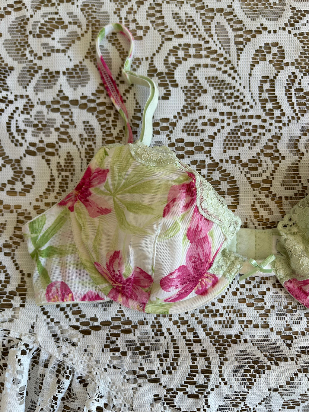 Floral Pink and Green Bra