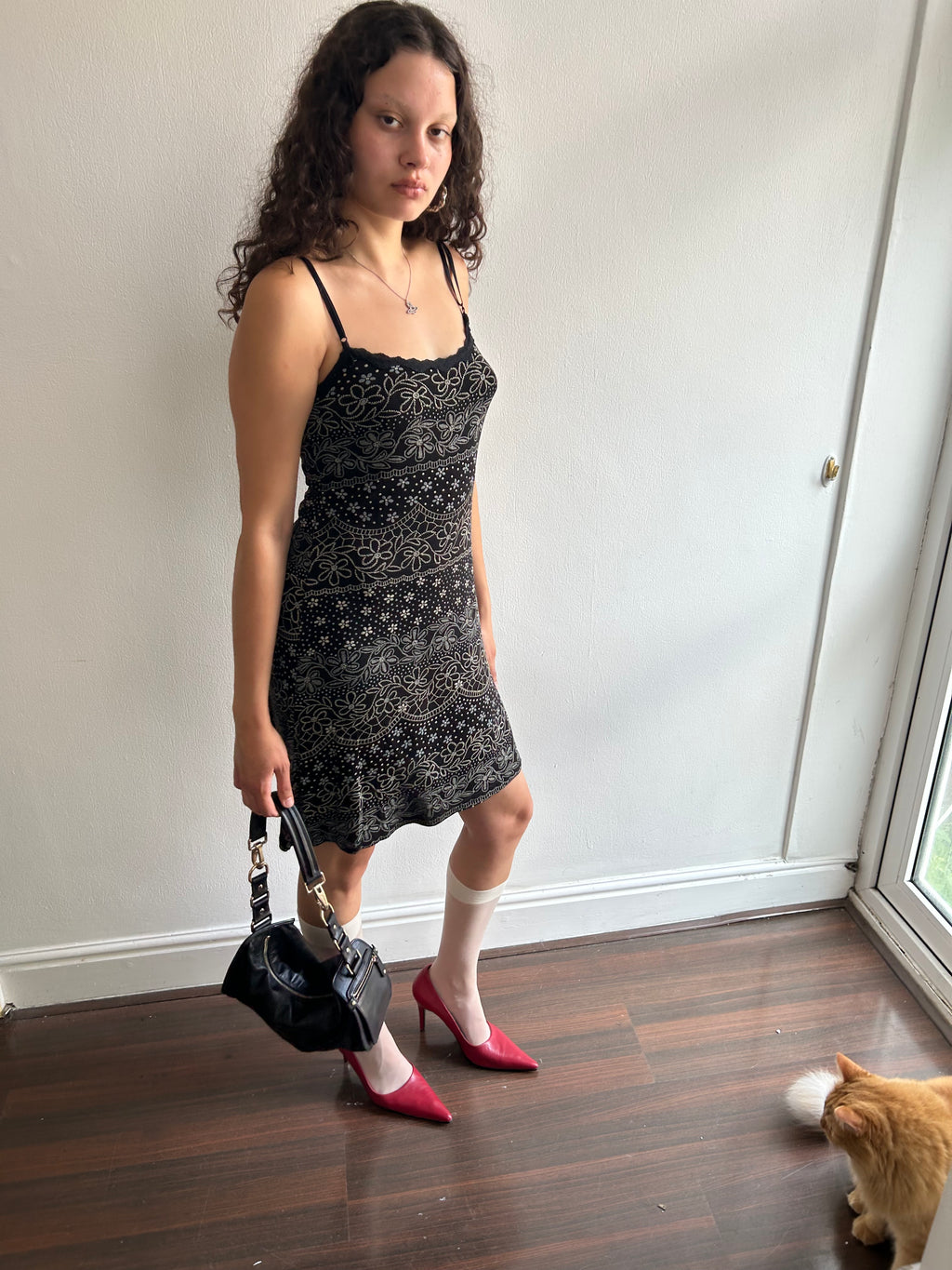 Vintage Black Floral Slip Dress