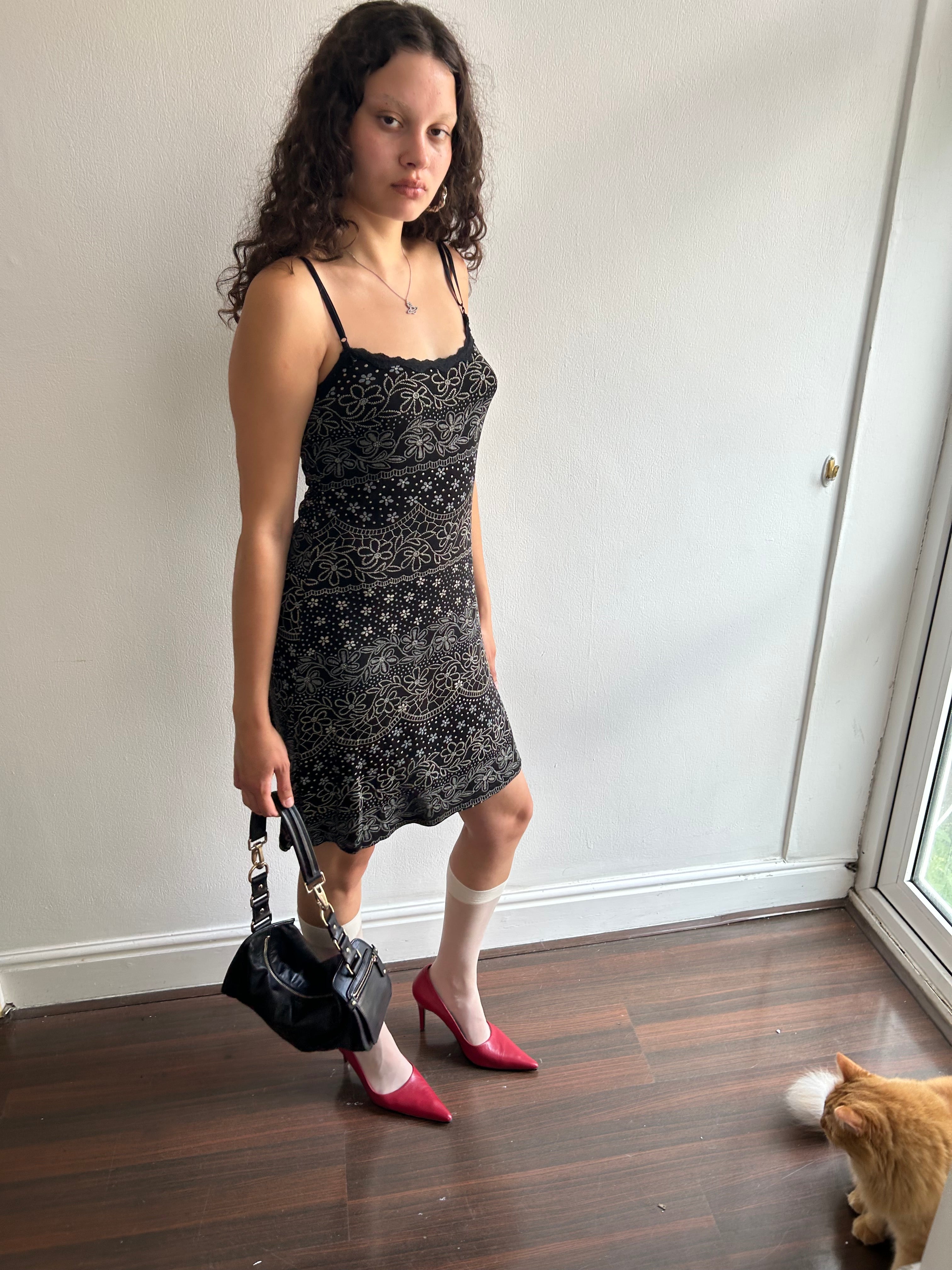 Vintage Black Floral Slip Dress