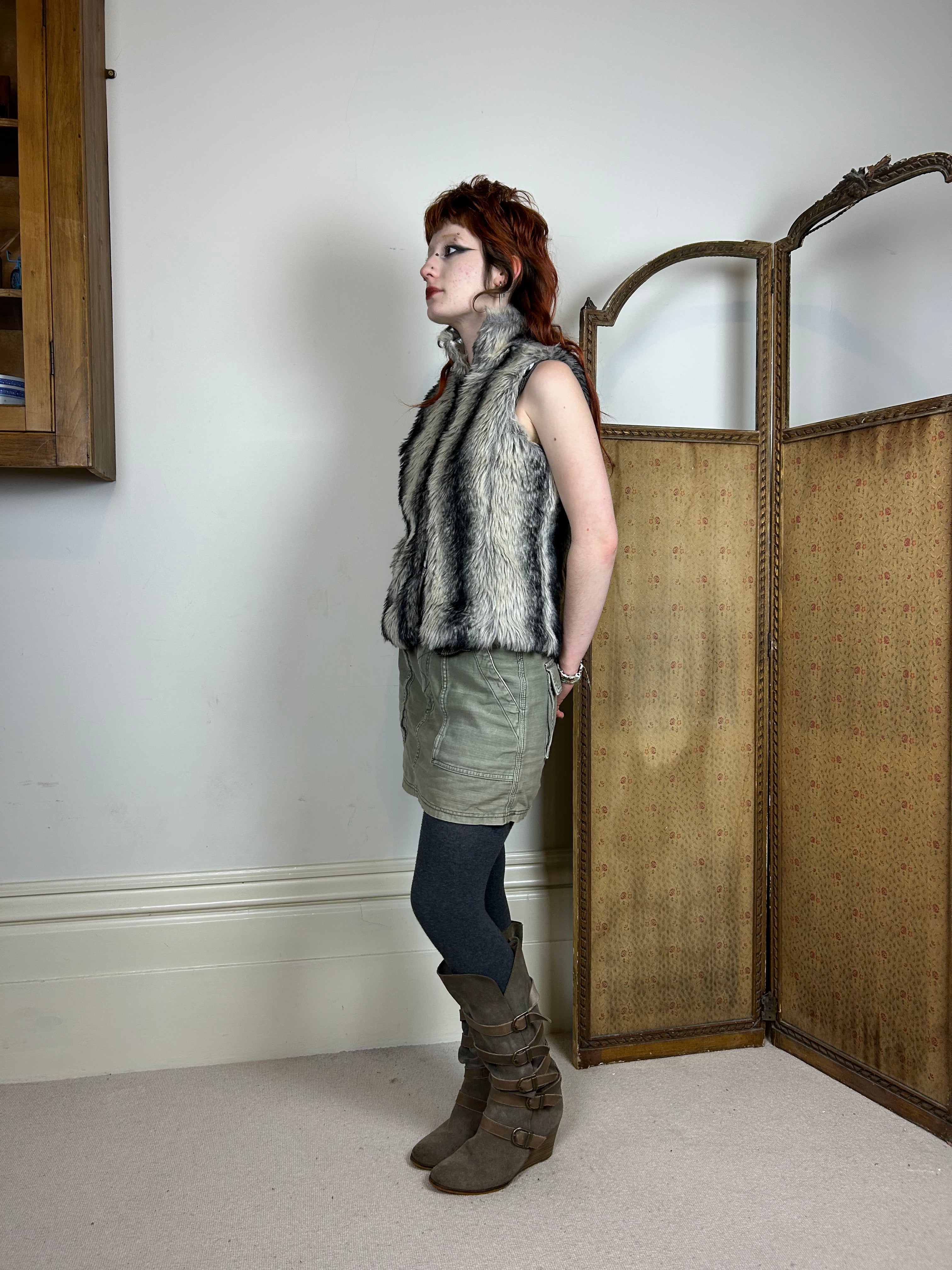 Black and grey furry gilet