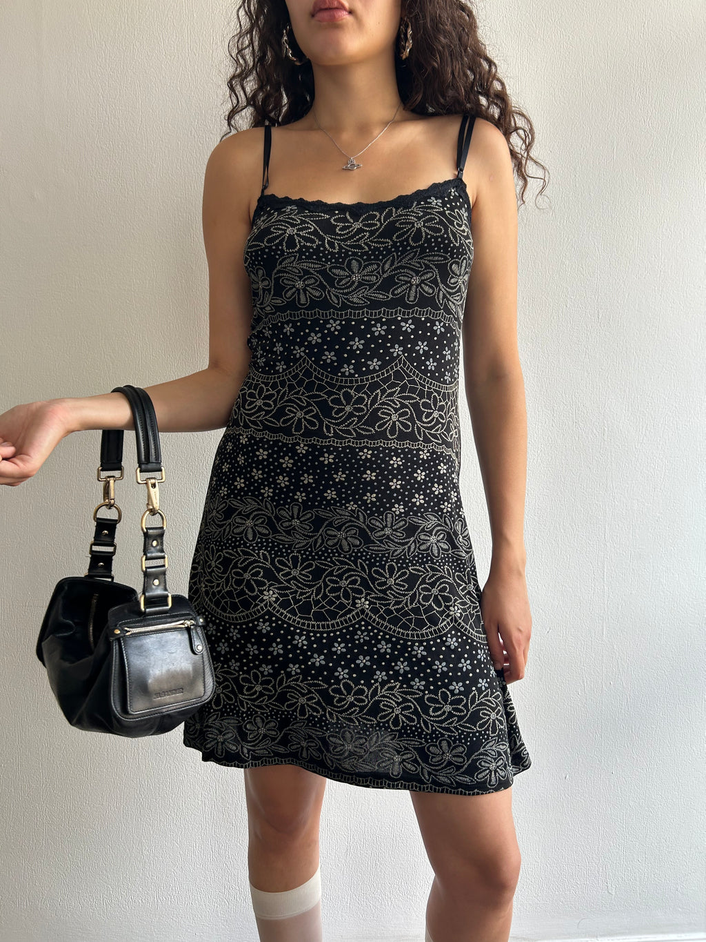 Vintage Black Floral Slip Dress