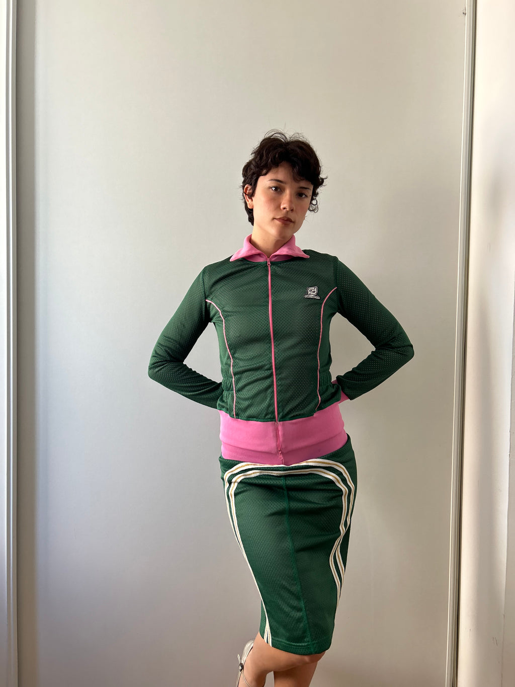 Fornarina Green and Pink Tracksuit Skirt Set