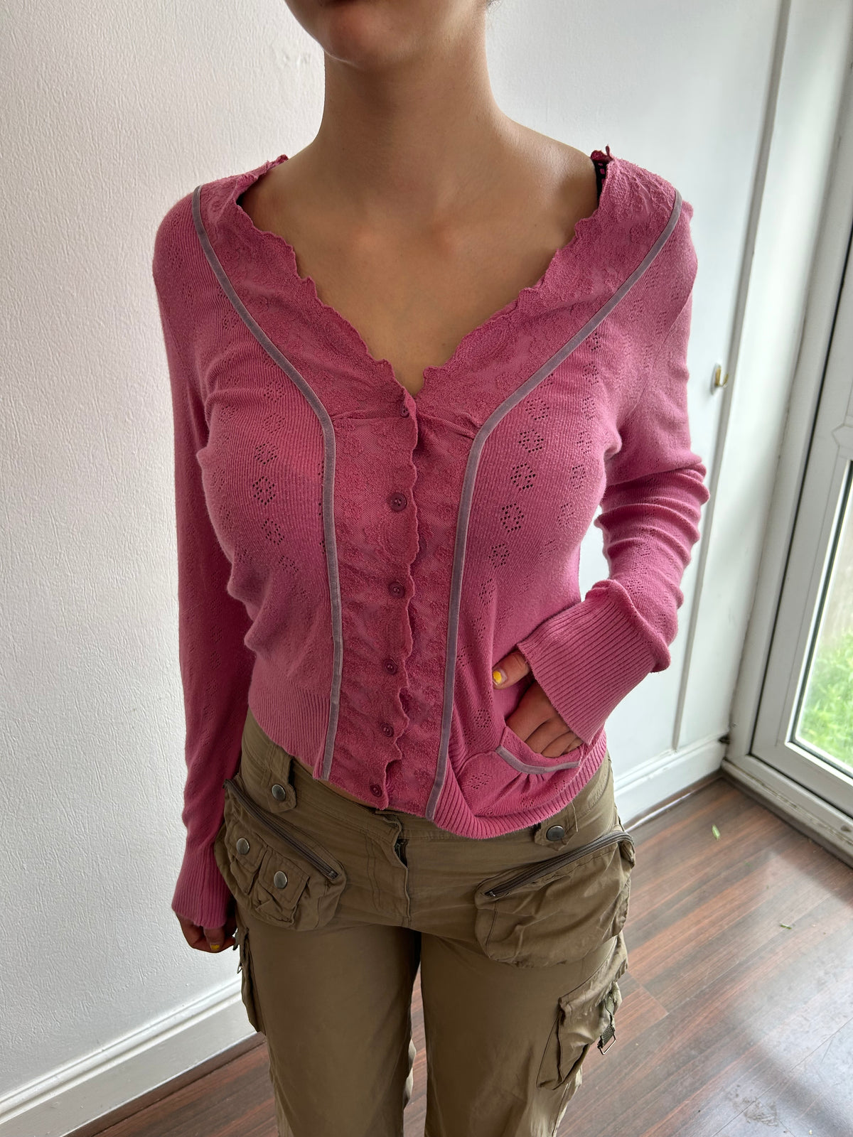 Pink Pointelle Cardigan