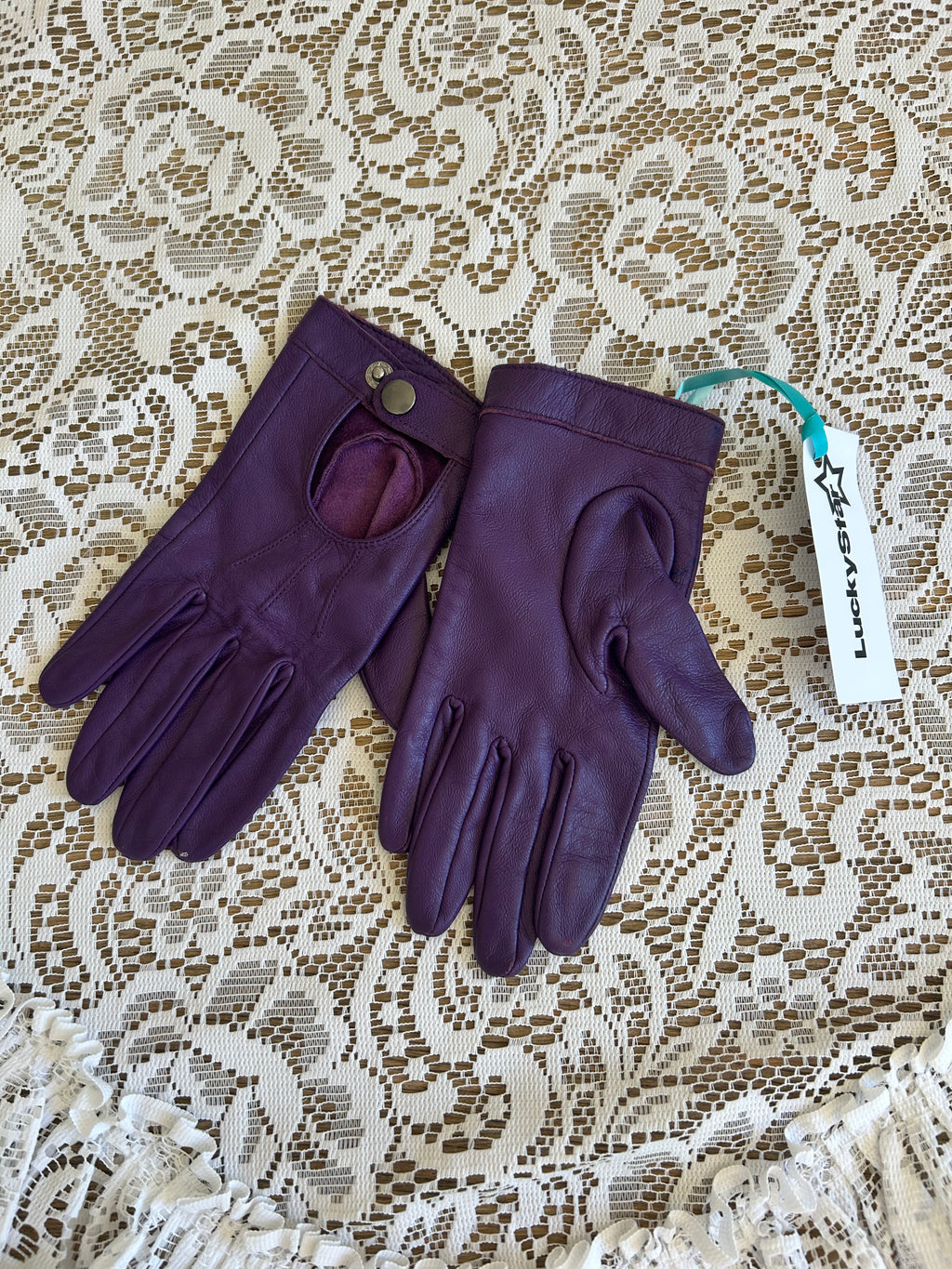 Vintage Leather Purple Gloves