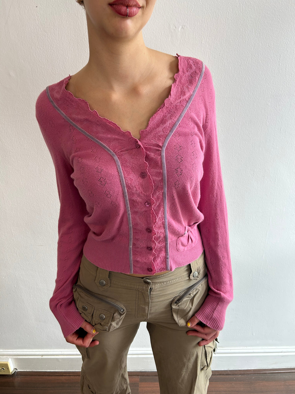 Pink Pointelle Cardigan