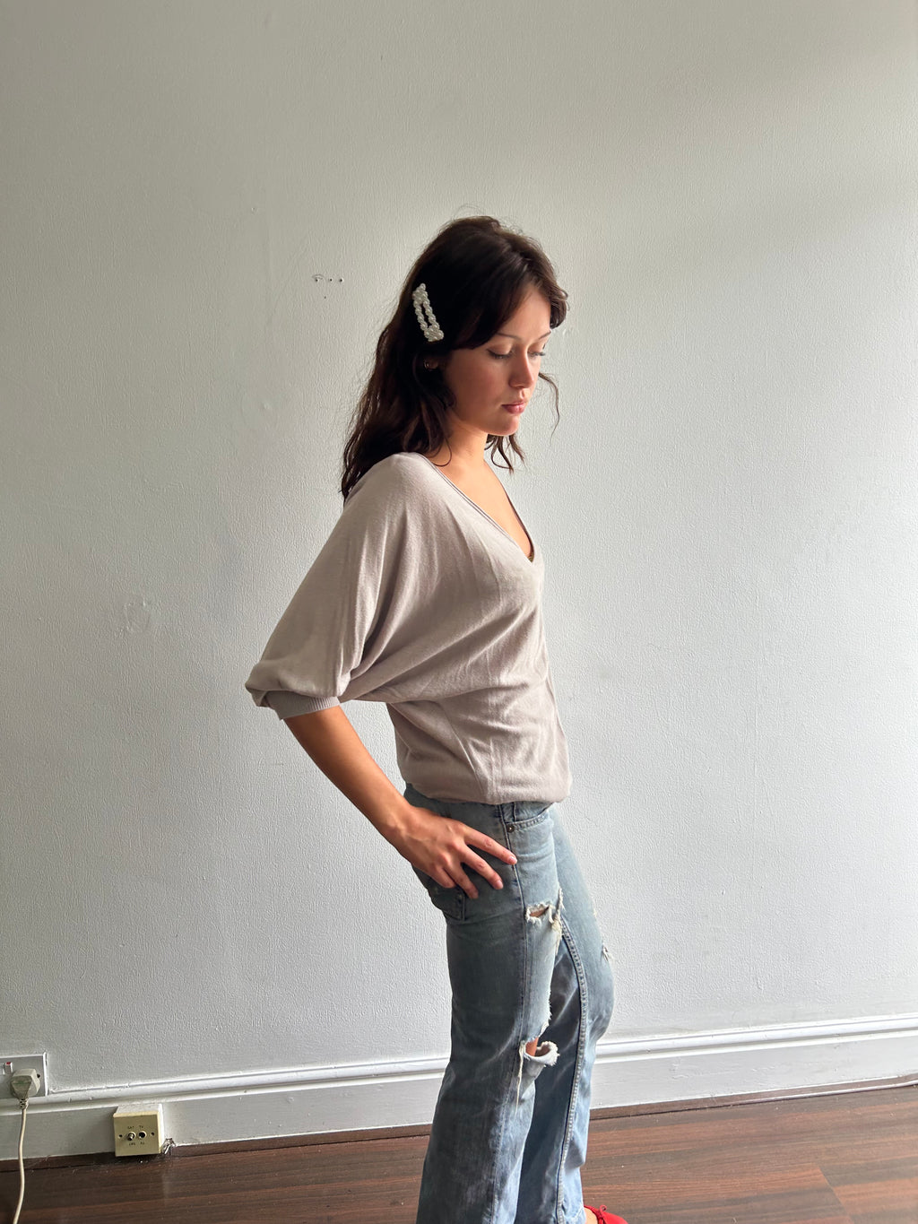 Grey Batwing Top