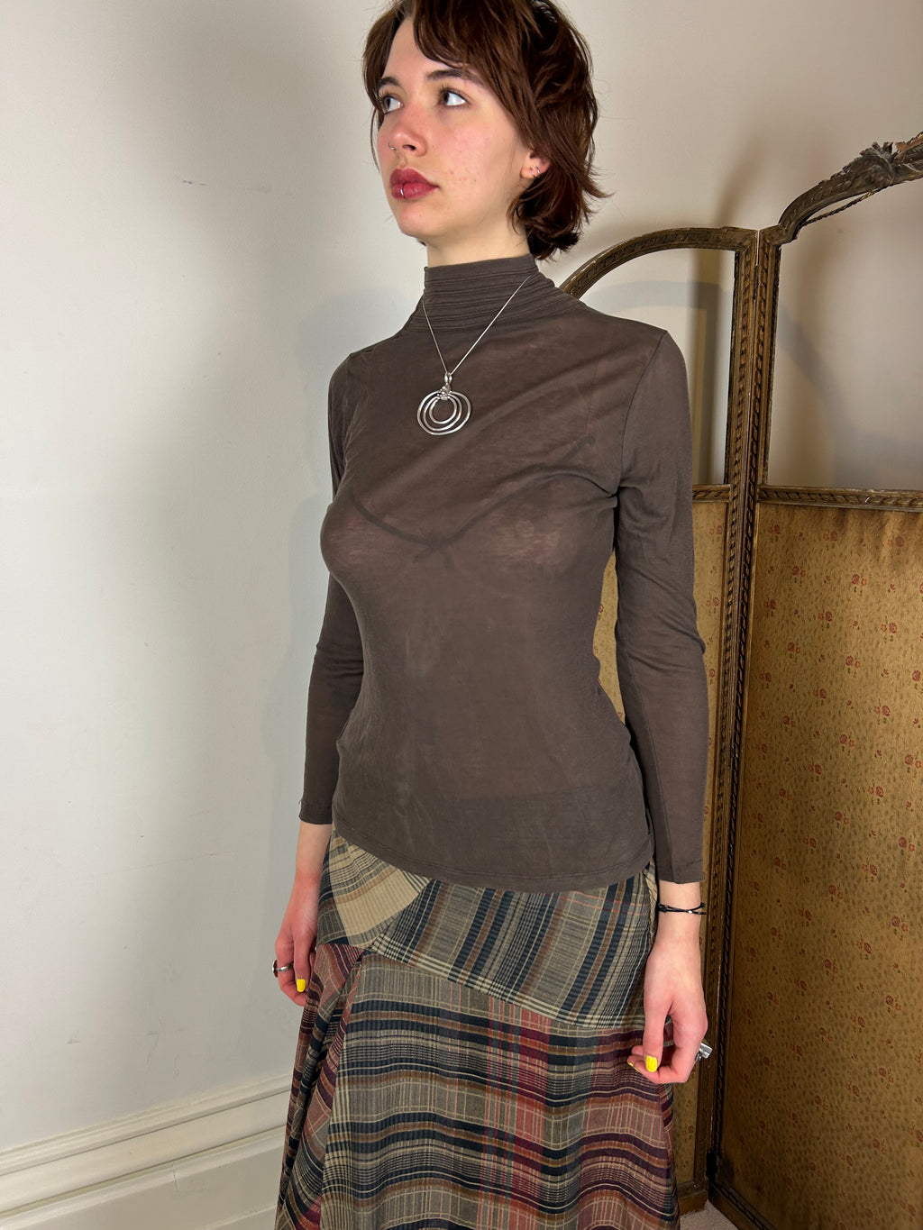 Brown cop copine mesh top