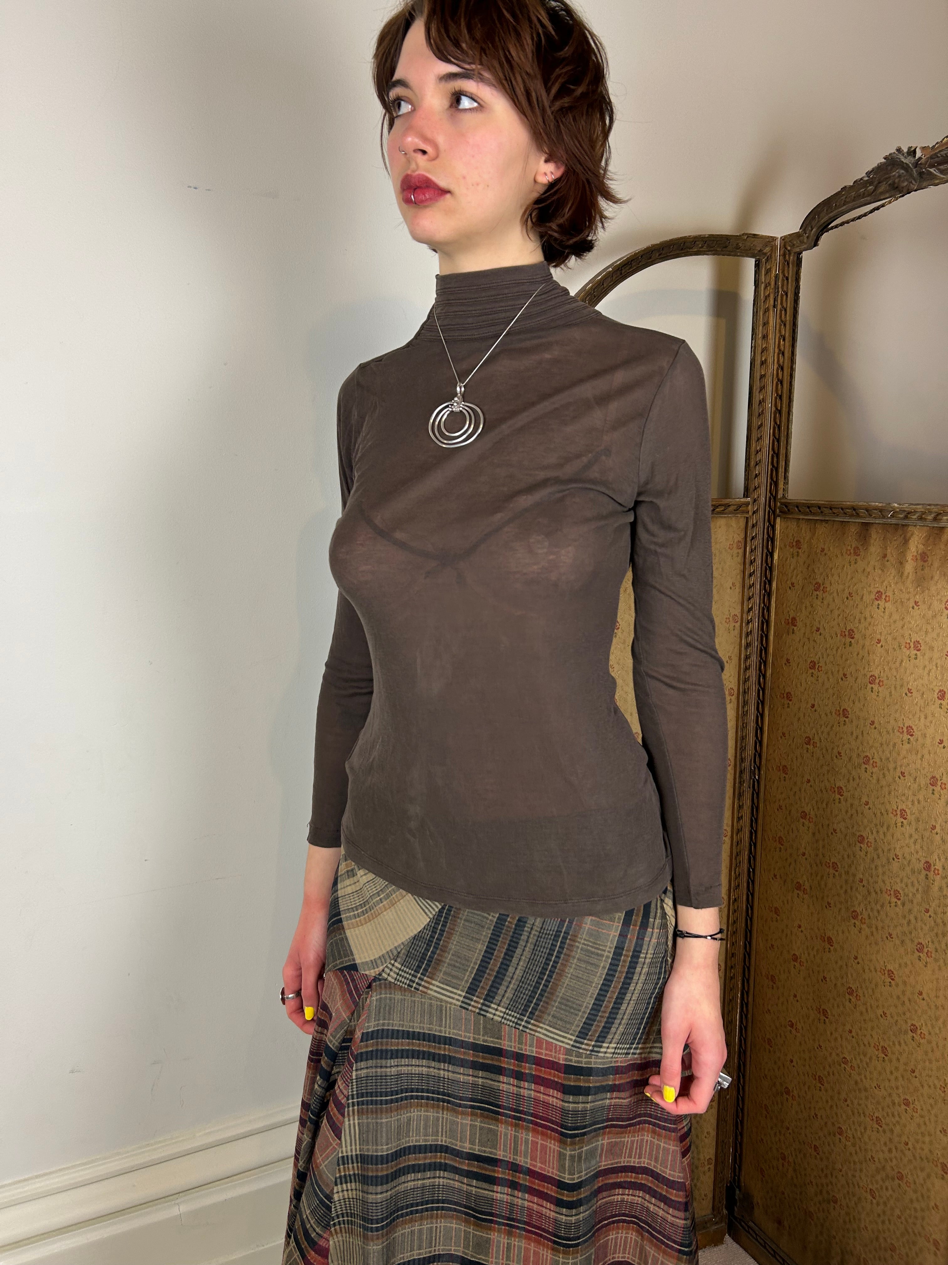 Brown cop copine mesh top