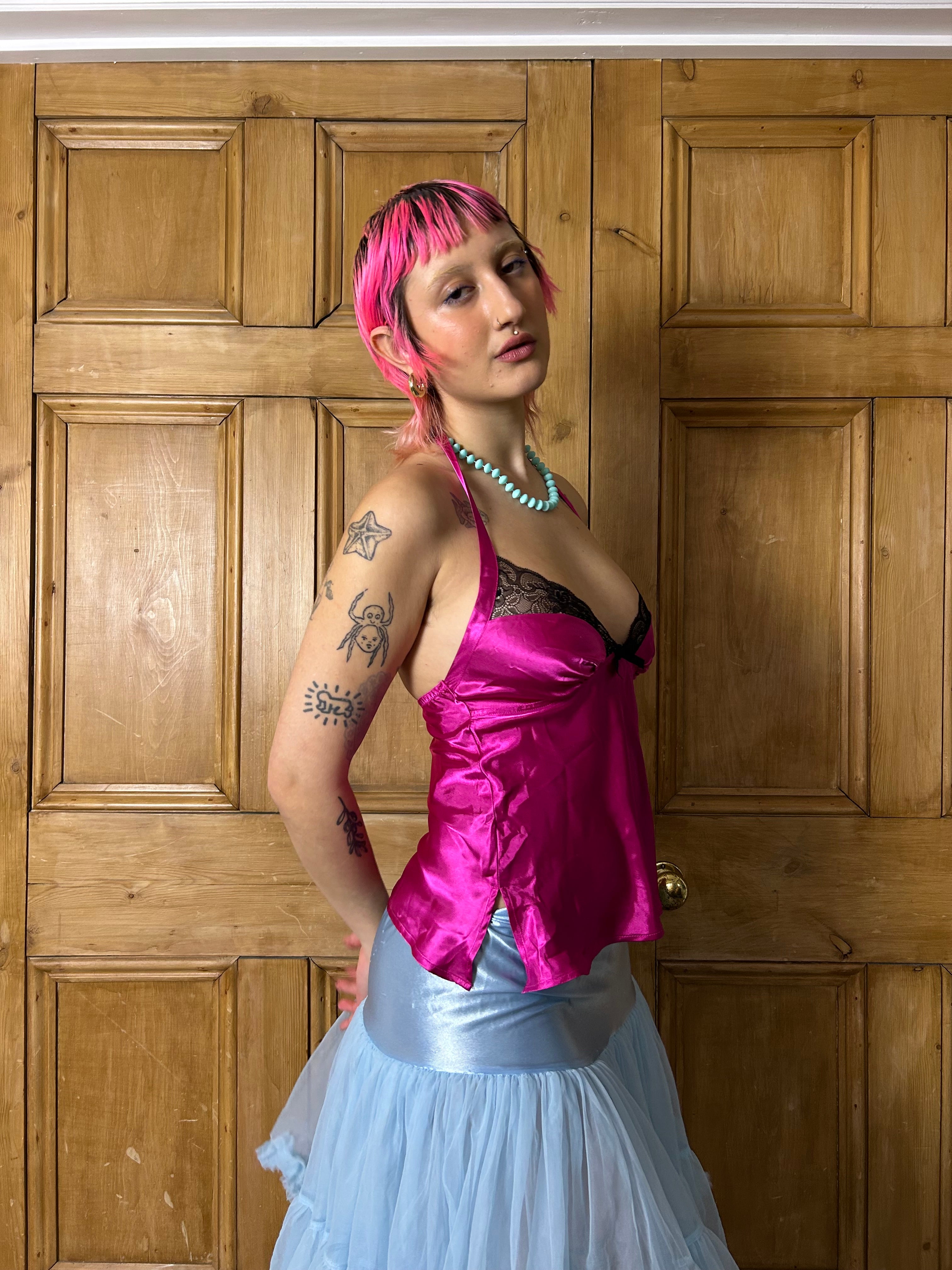 Hot pink lingerie halter top