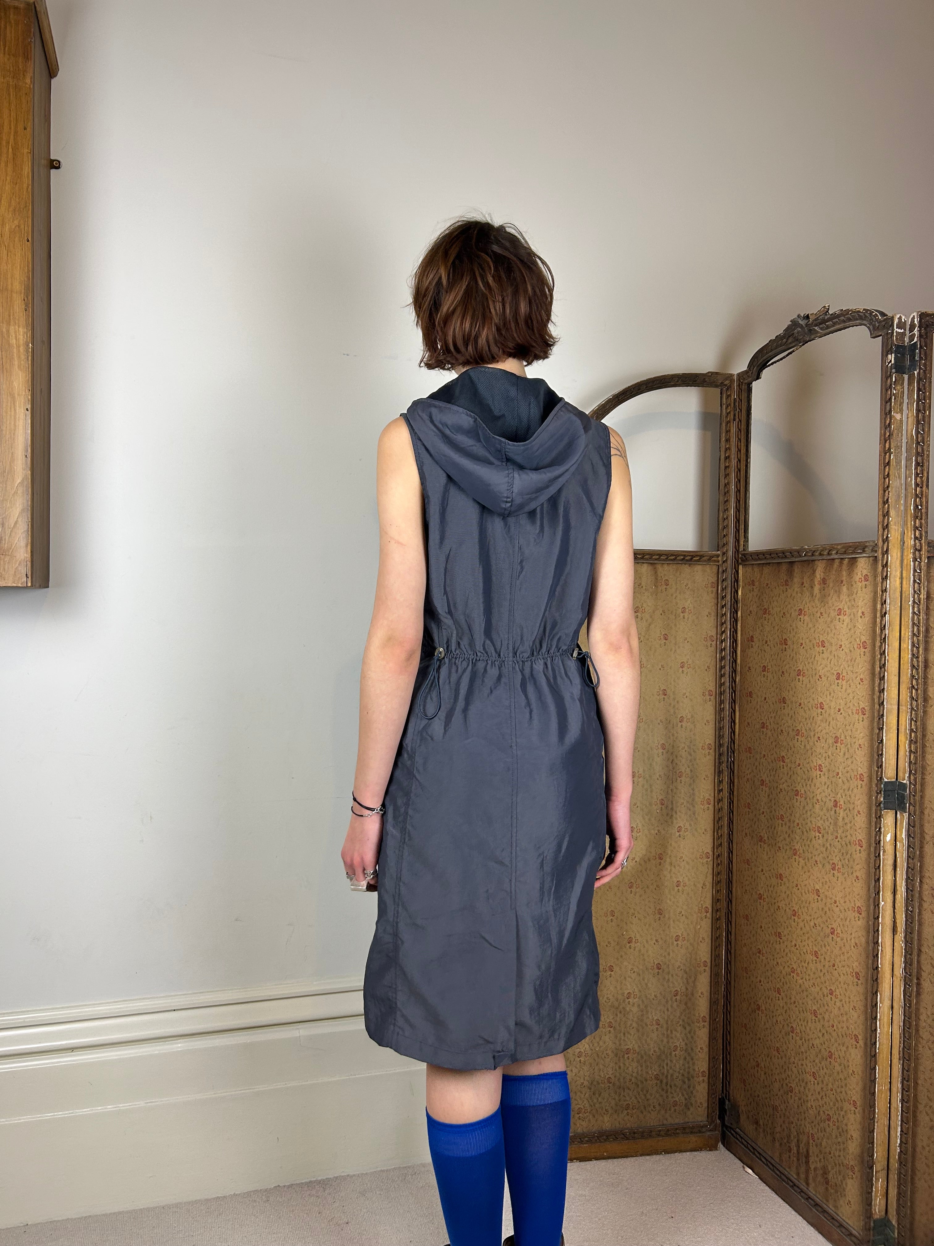 Grey hooded zip dress