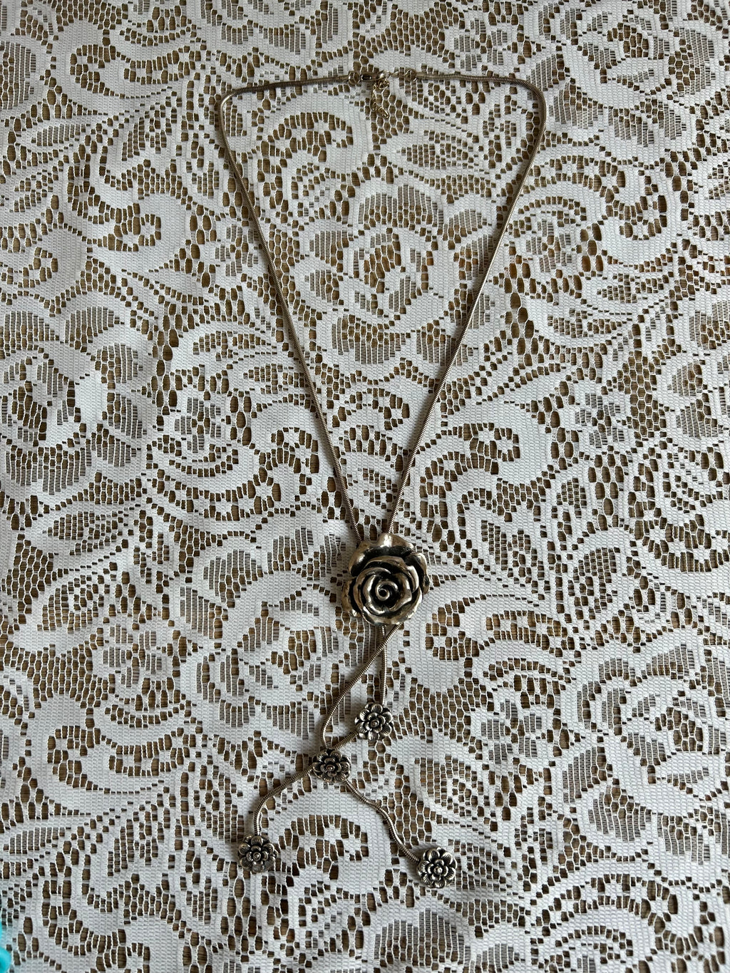 Chunky Silver Rose Drop Necklace
