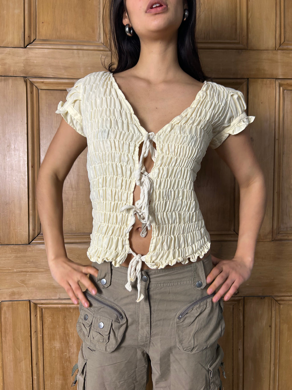 Buttery yellow milkmaid tie top