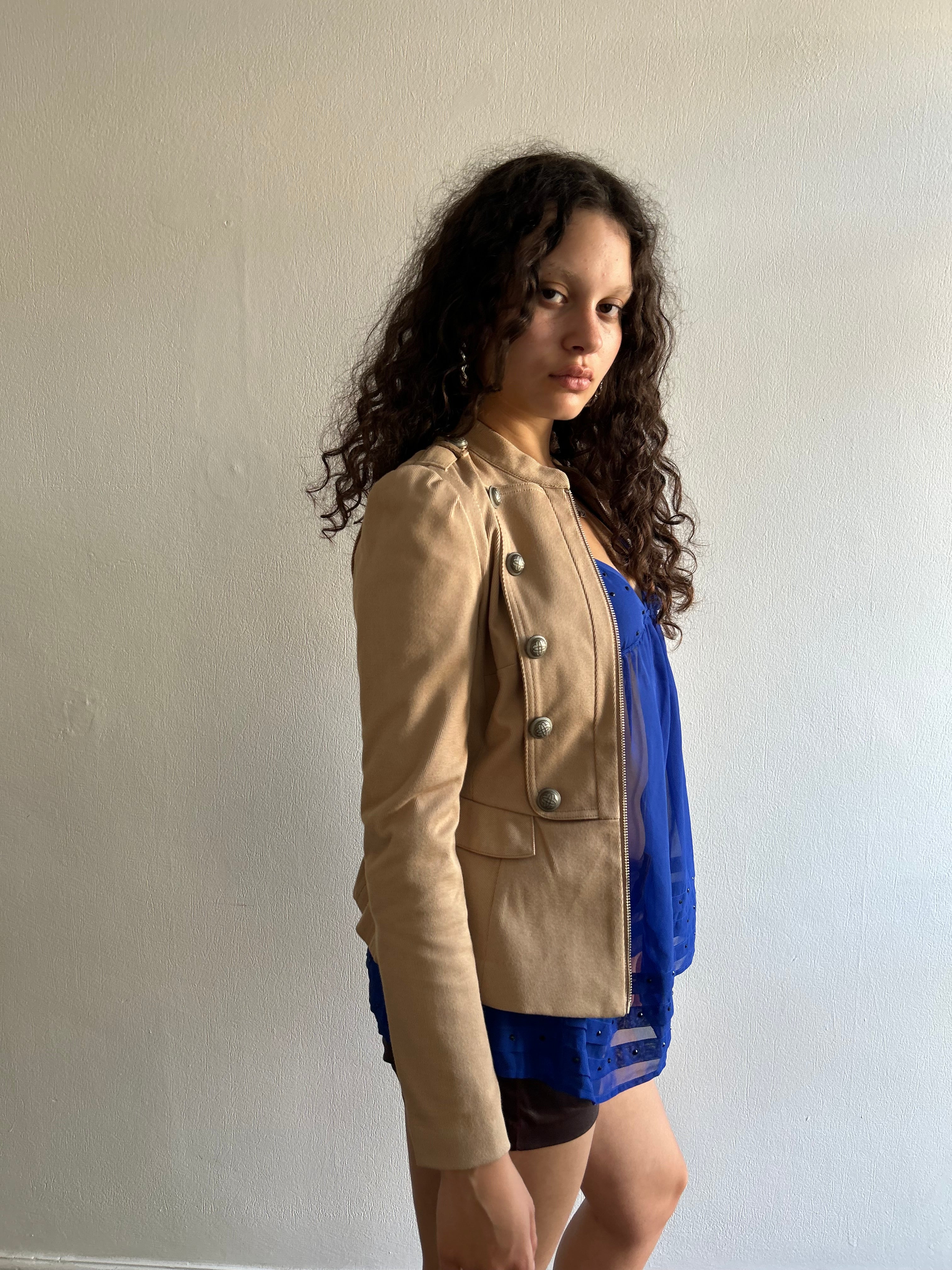 Beige Military Zip up Jacket