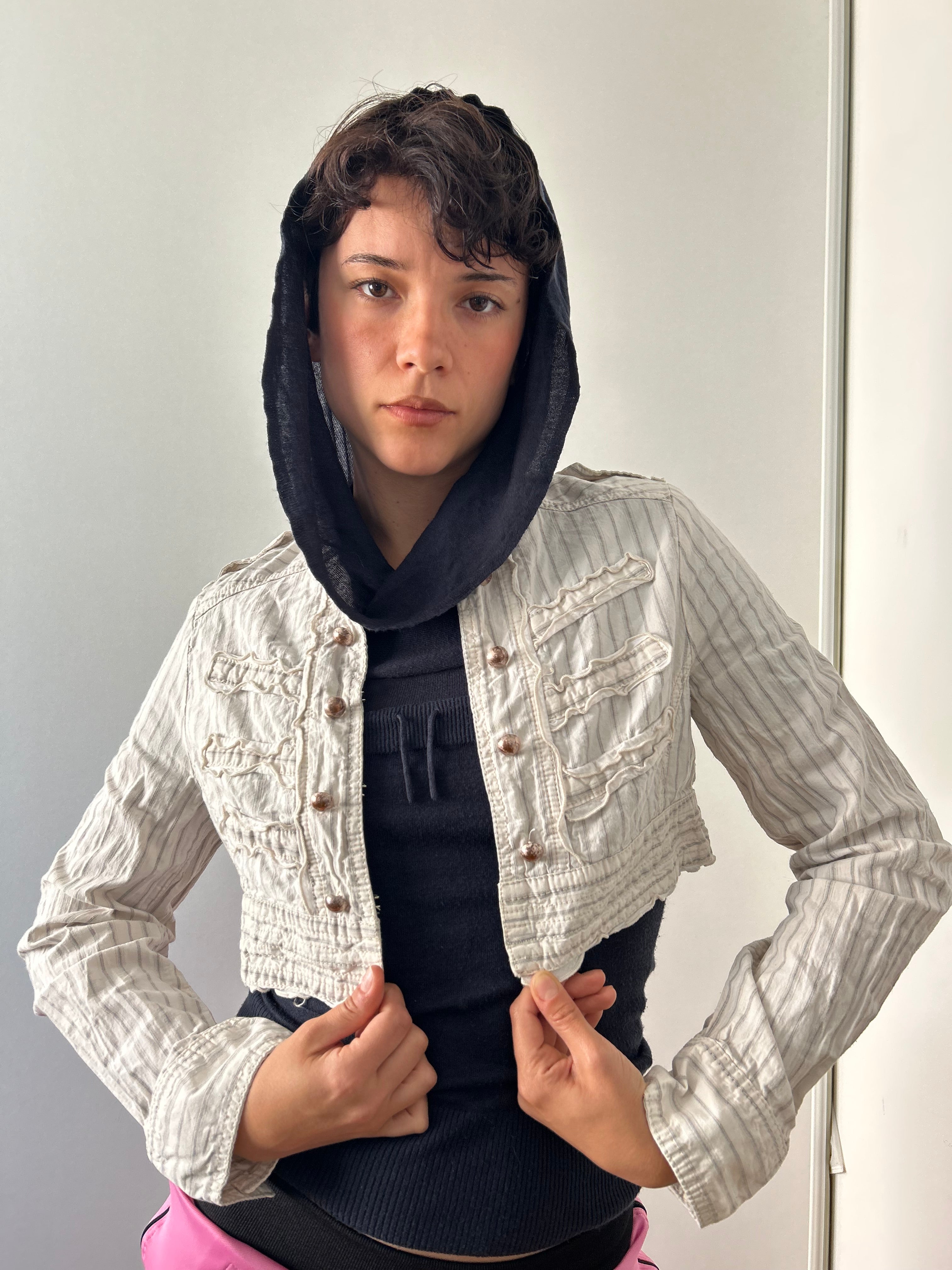 Pinstripe cropped military jacket