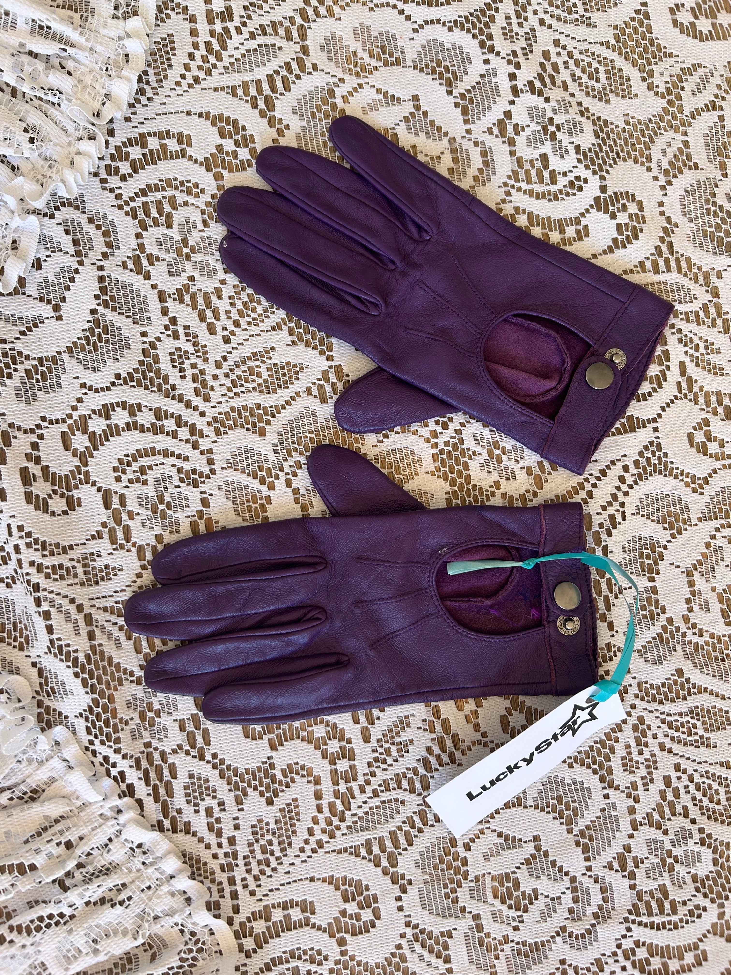 Vintage Leather Purple Gloves