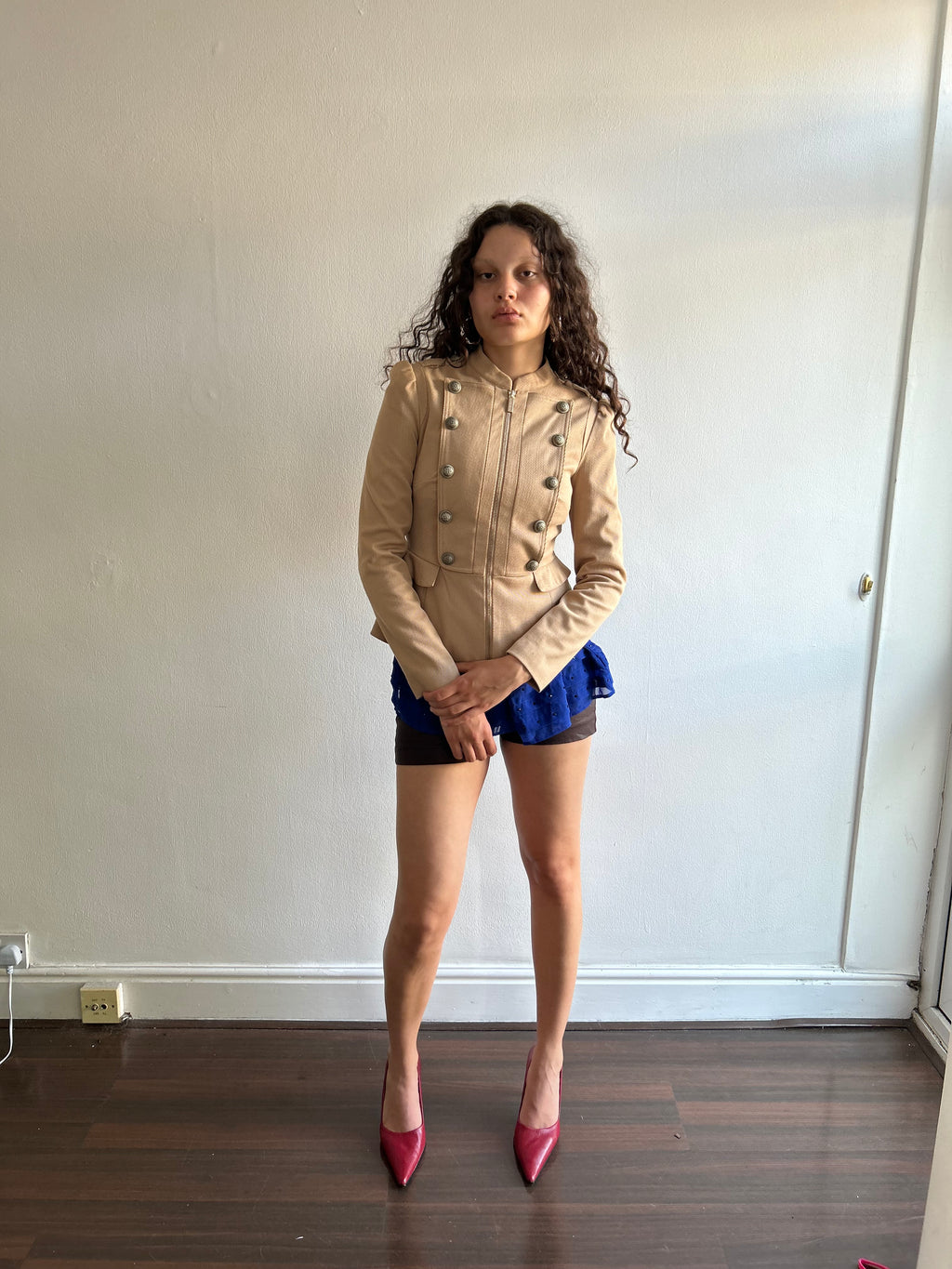 Beige Military Zip up Jacket