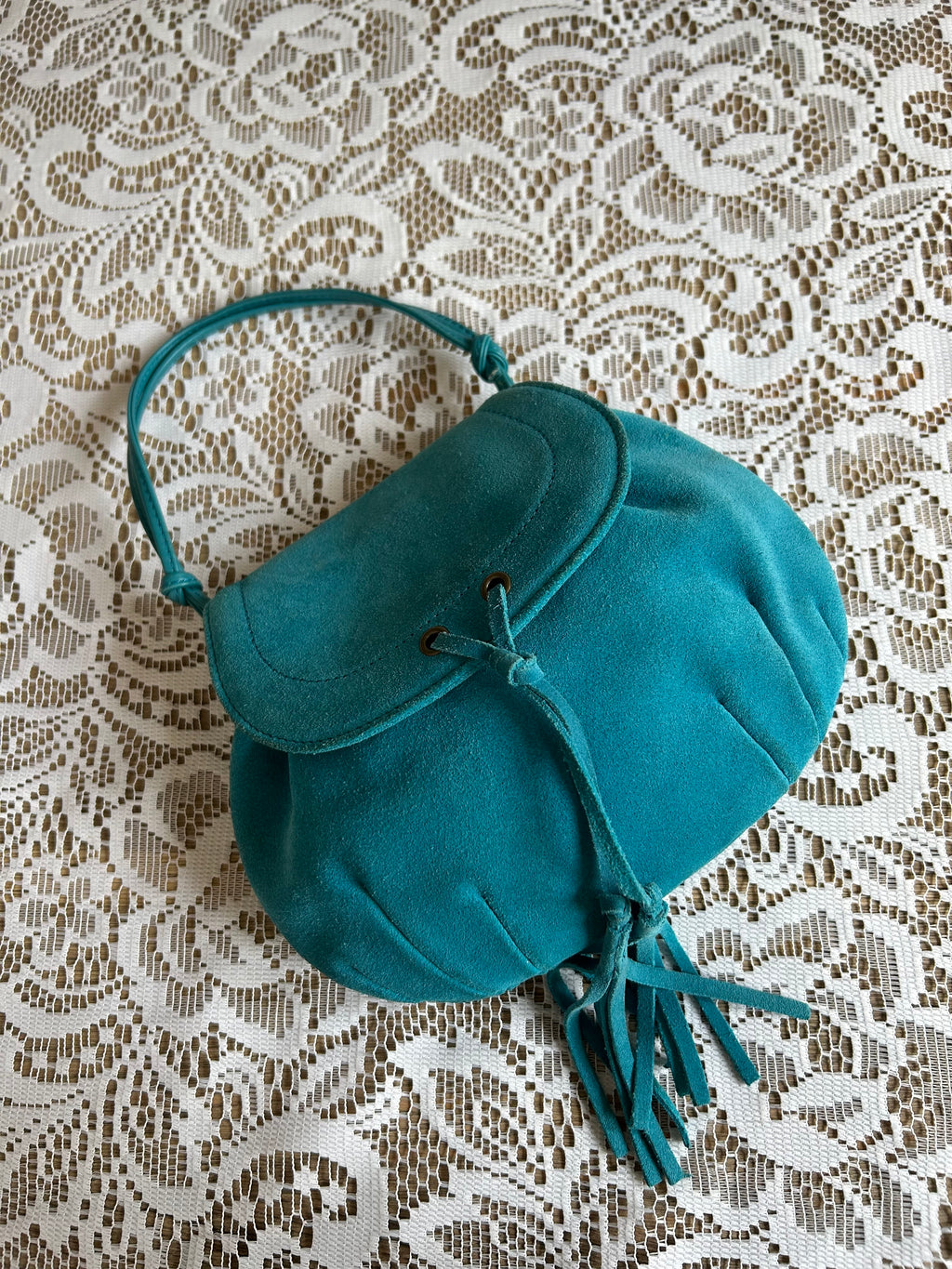 Teal Blue Suede Pouch Handbag