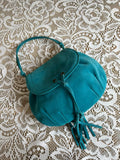 Teal Blue Suede Pouch Handbag