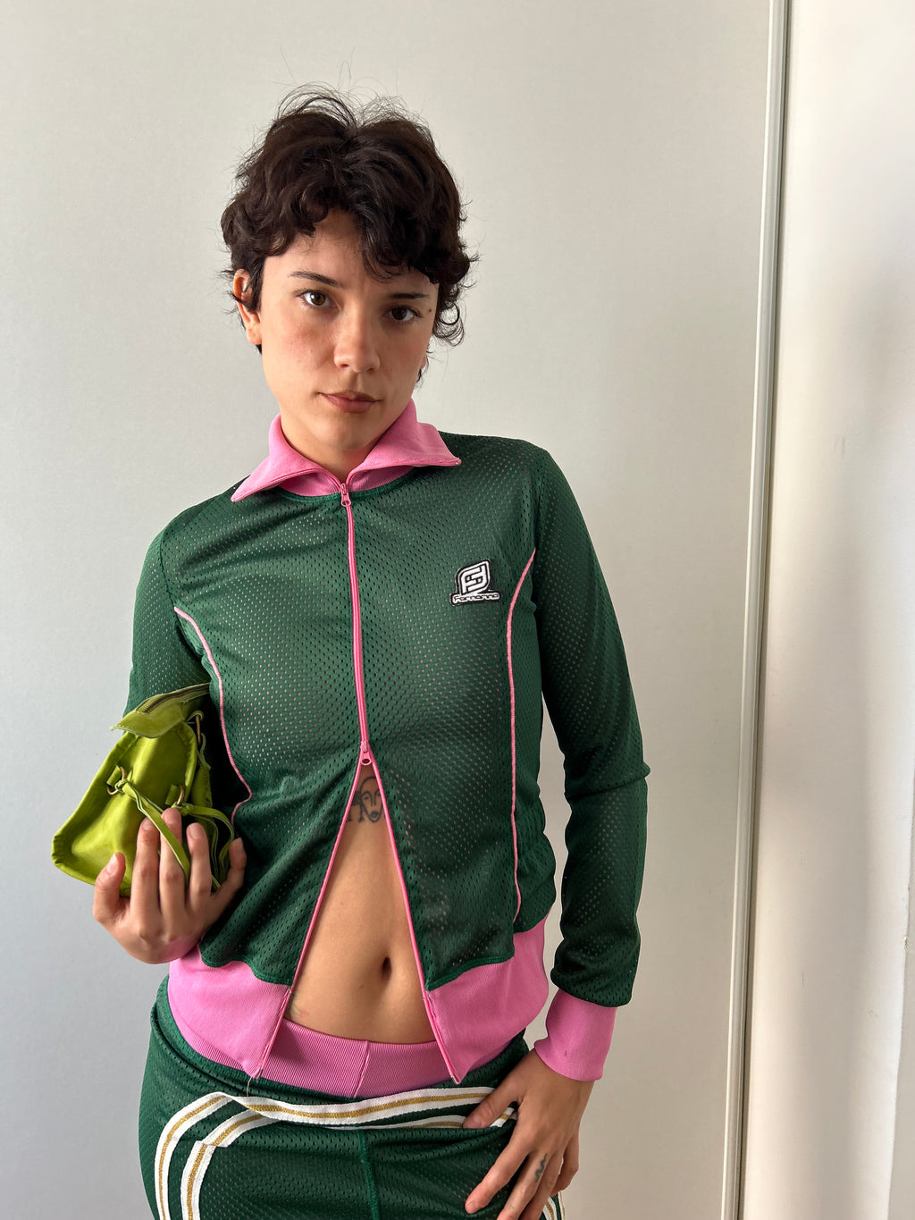 Fornarina Green and Pink Tracksuit Skirt Set