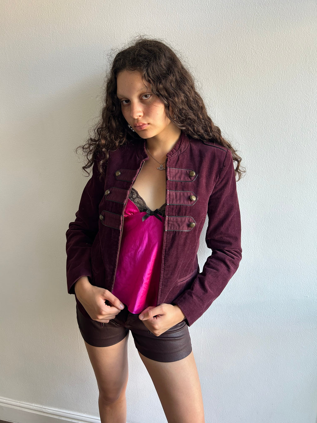 Military Style Grape Corduroy Jacket