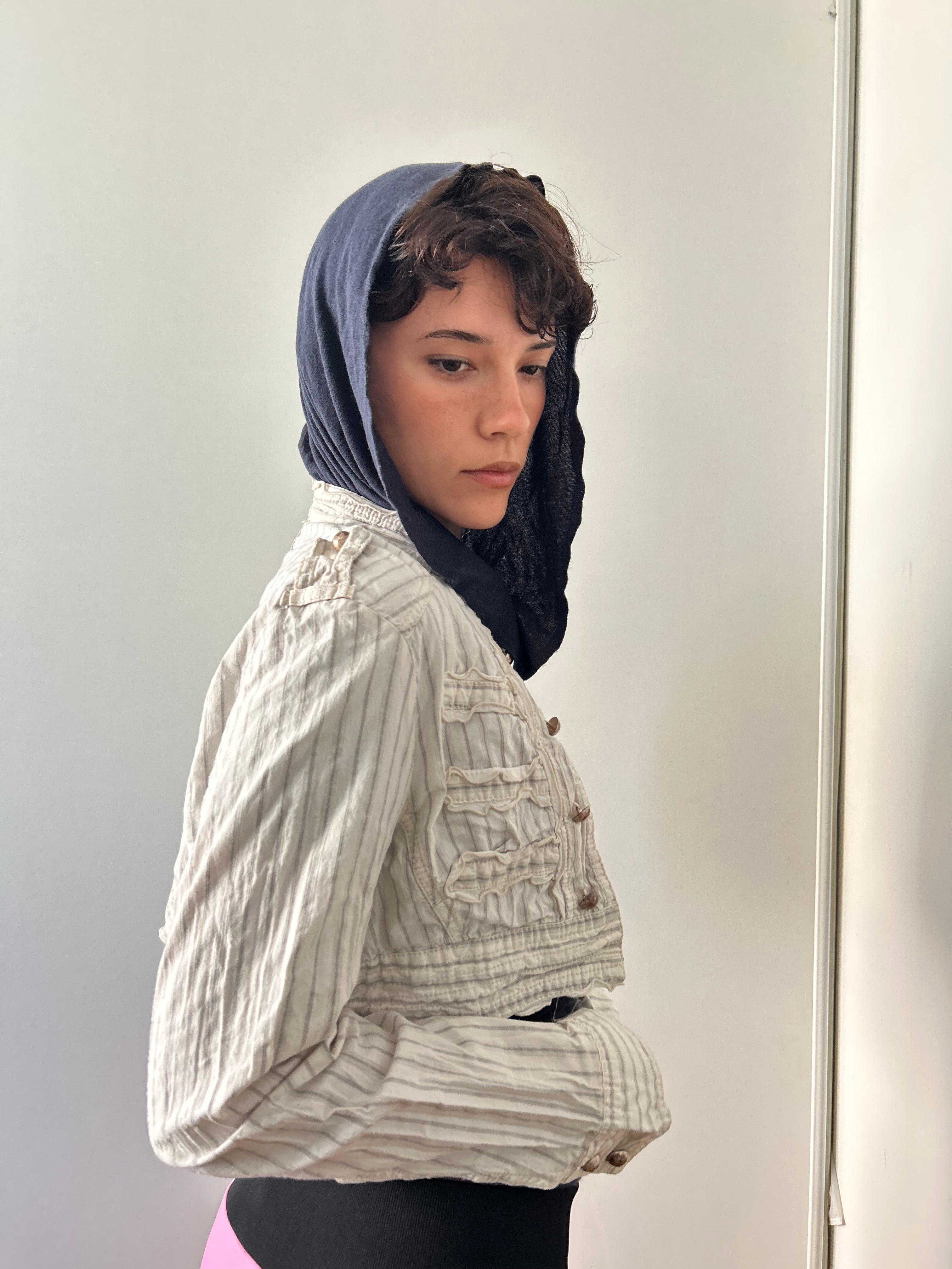 Pinstripe cropped military jacket