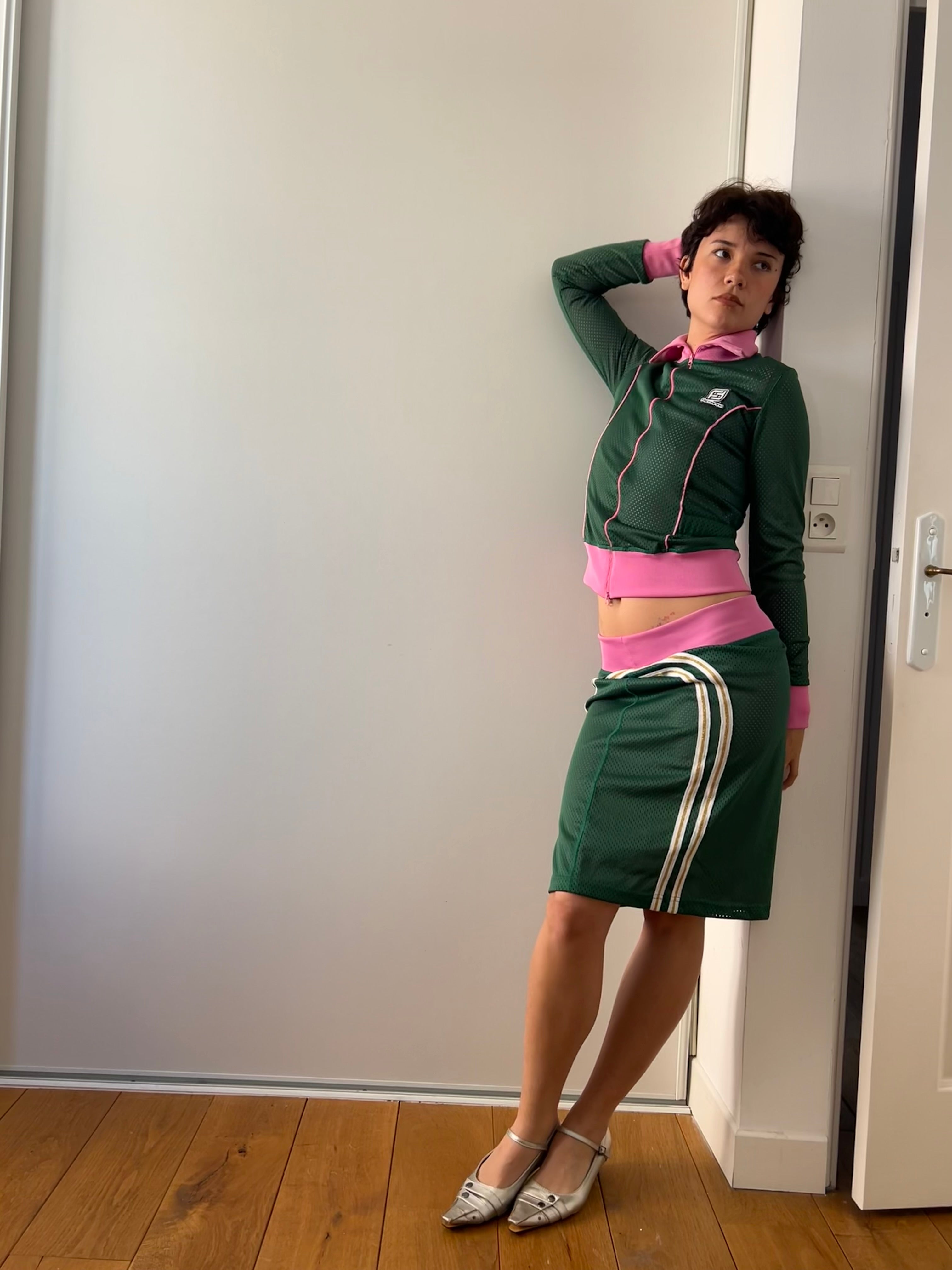 Fornarina Green and Pink Tracksuit Skirt Set