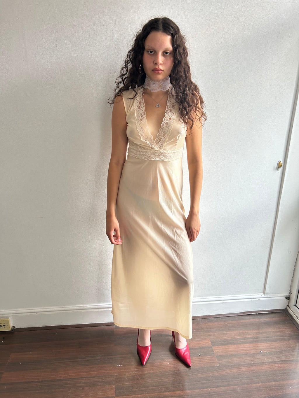 Vintage Cream Lace Maxi Slip Dress