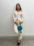 Two Piece Cream and Red Pant Suit