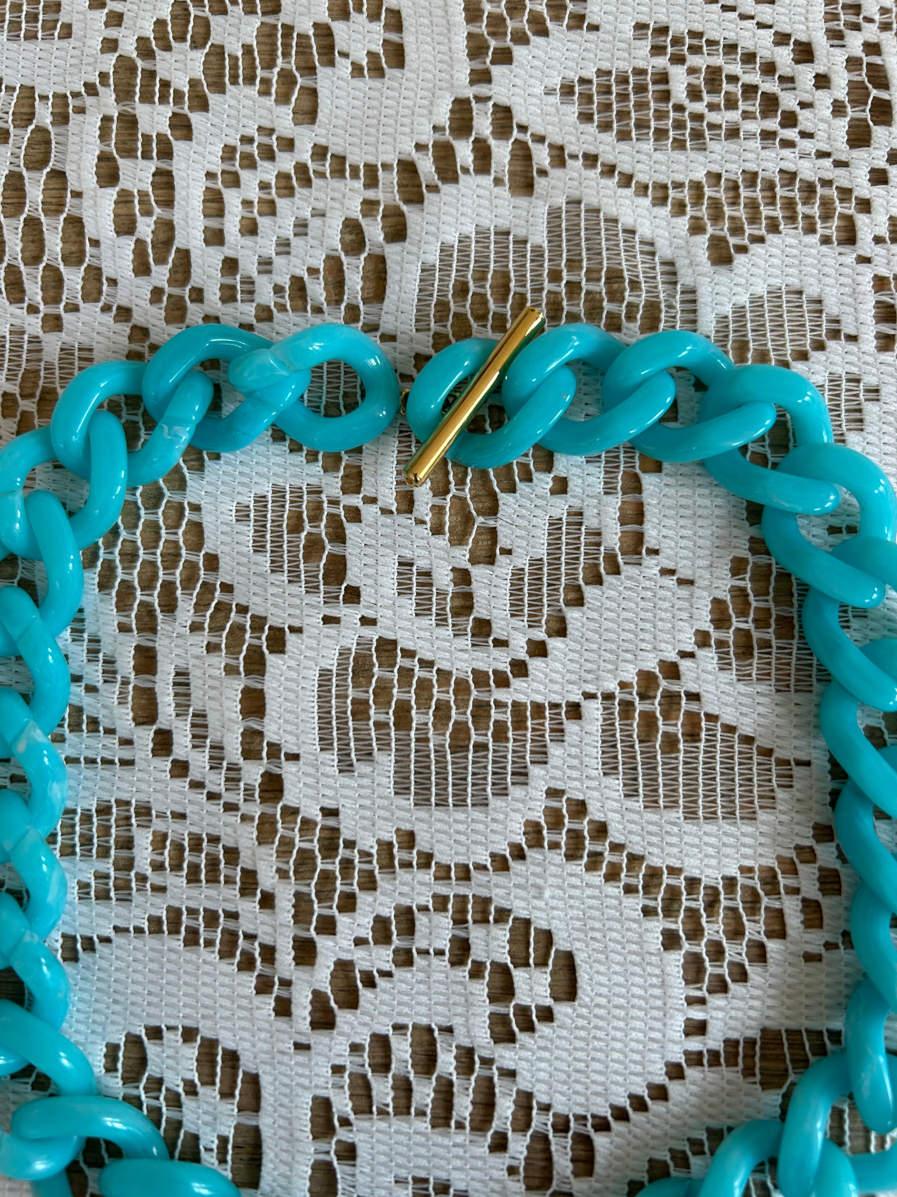 Chunky Blue Plastic Chain Necklace