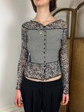 Black and white floral patchwork mesh top