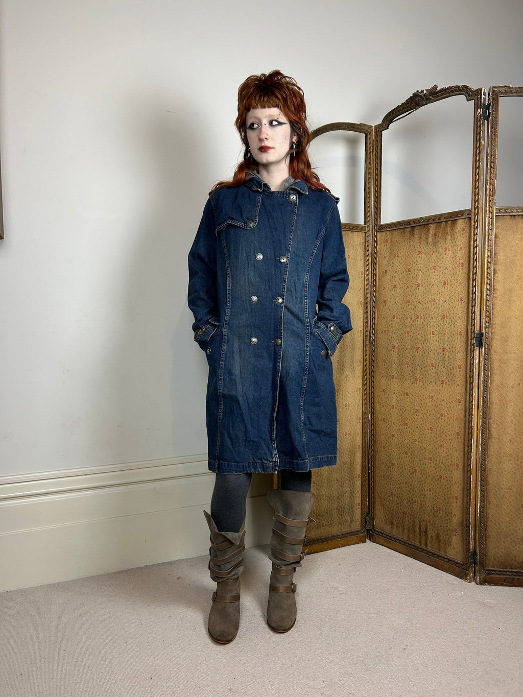 Denim trench coat